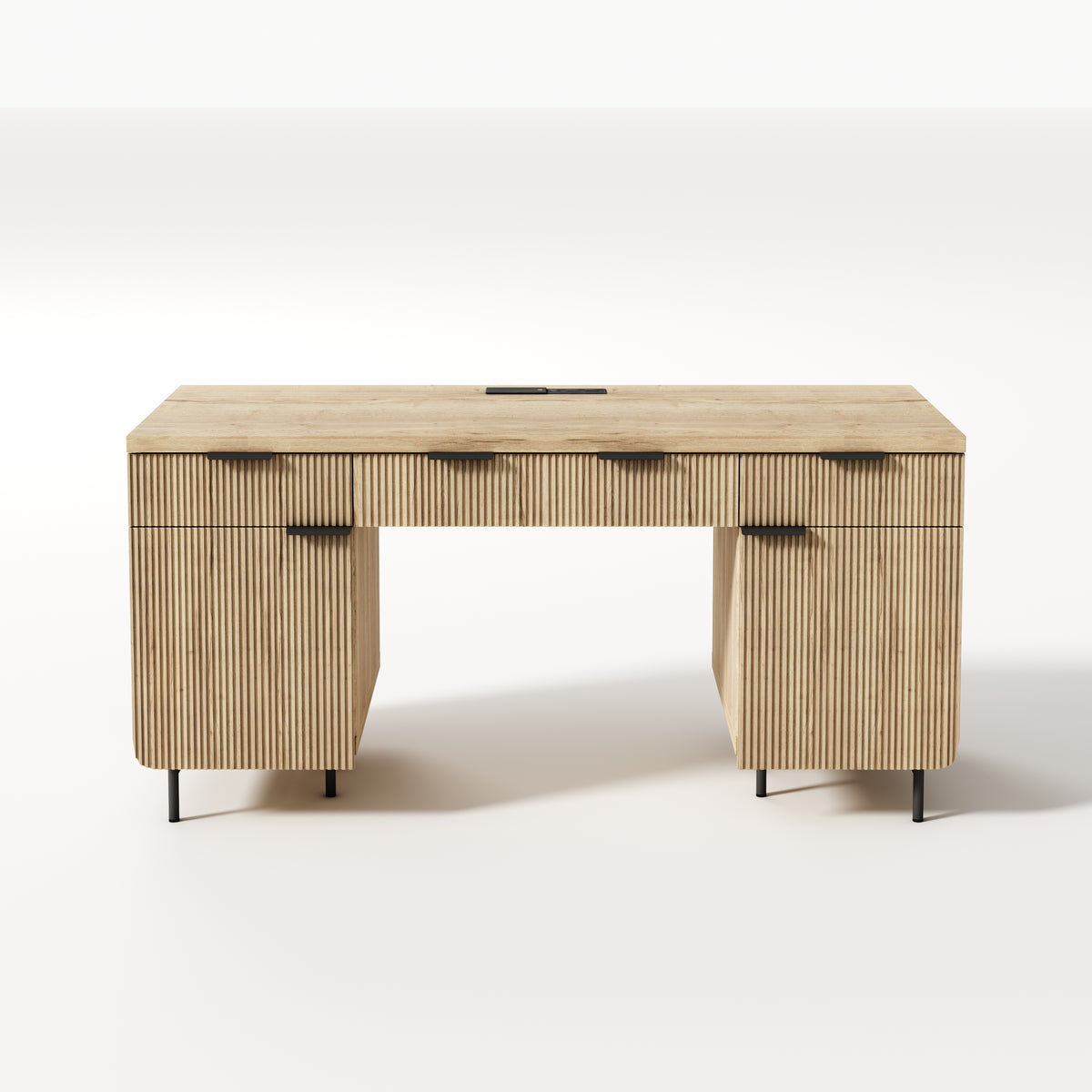 Saintcy Fluted Studio Desk with Metal Base