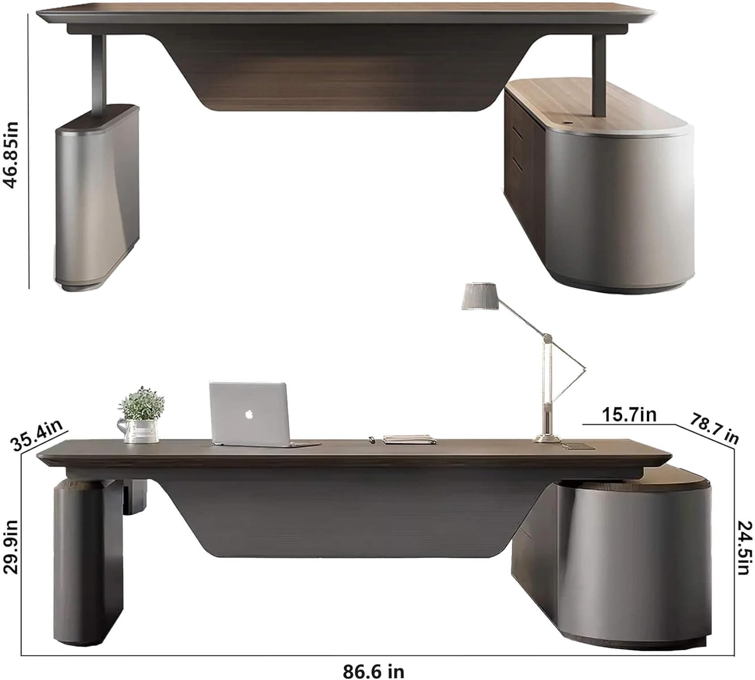 SAINTCY Modern L-Shaped Standing Executive Desk with Storage Cabinet and Height Adjustment for Office