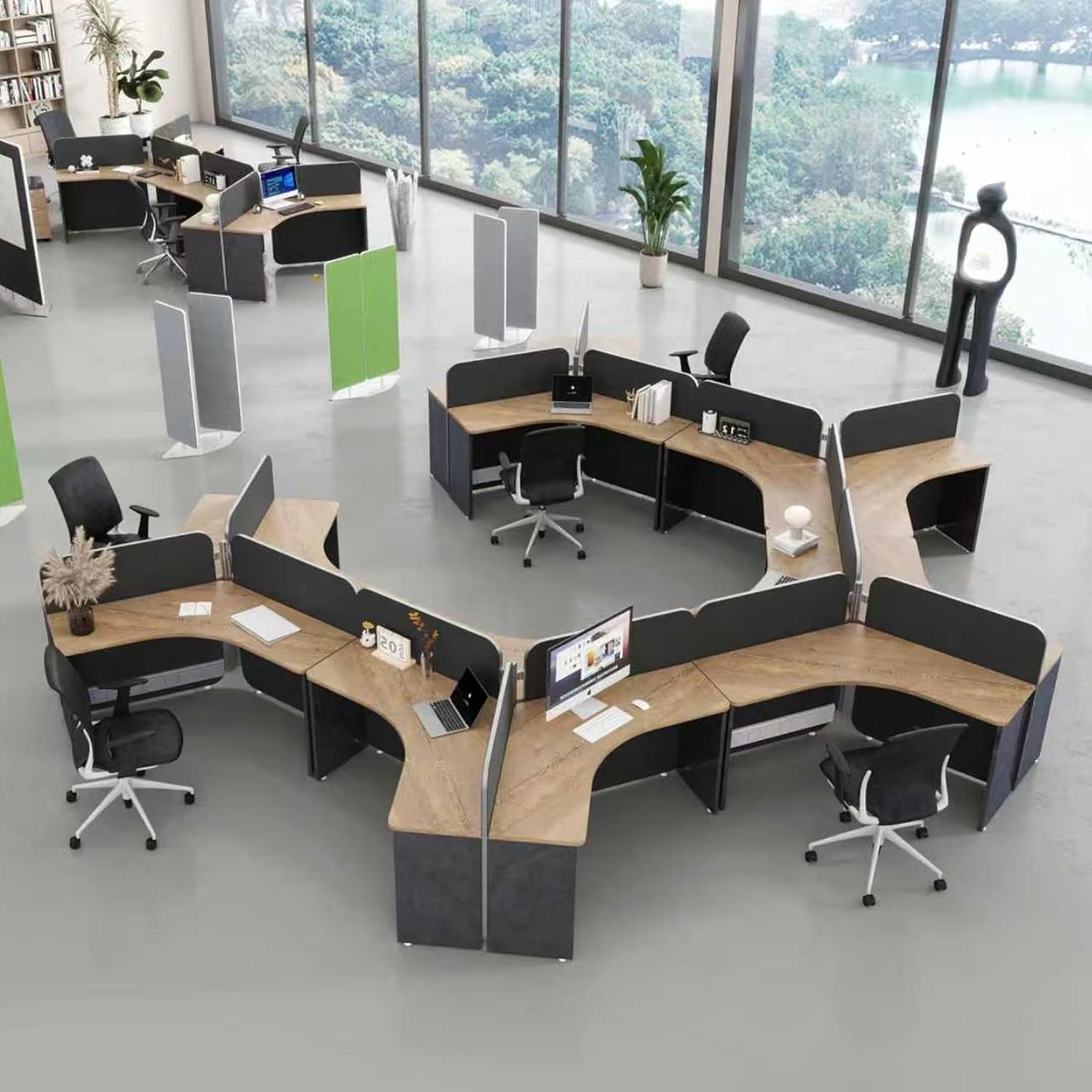 SAINTCY Modular Office Workstation Desk System with Privacy Panels and Integrated Power for Team Workspace