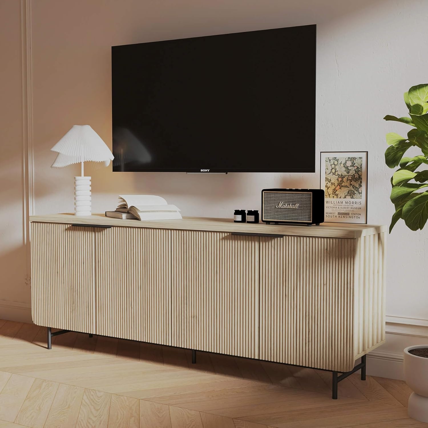 Saintcy Mid-Century Sideboard TV Cabinet with Fluted Front & Generous Storage