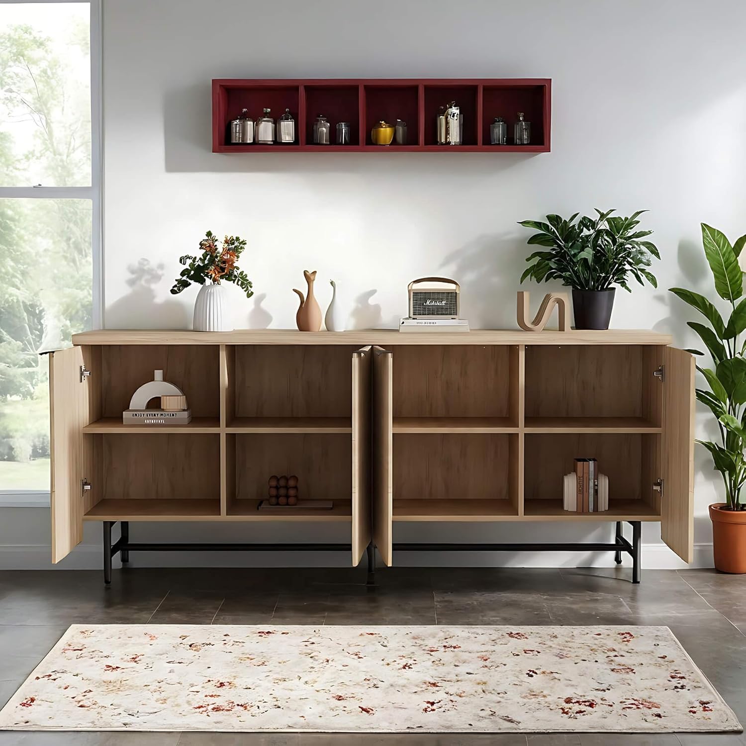 Saintcy Mid-Century Sideboard TV Cabinet with Fluted Front & Generous Storage