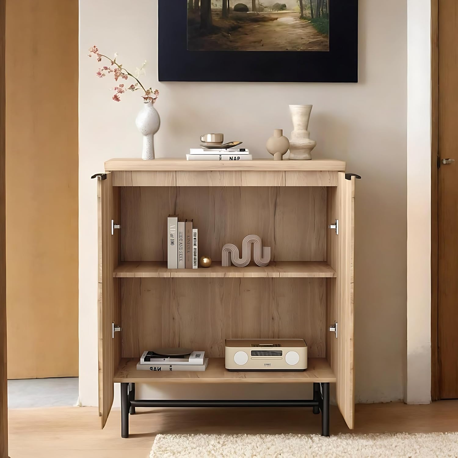 SAINTCY Fluted Sideboard Cabinet with Elevated Metal Base