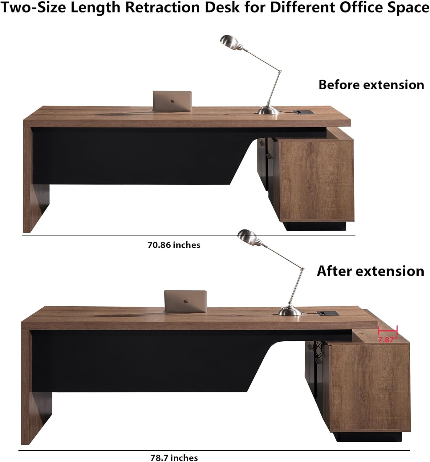 Saintcy Expandable Executive Desk with Integrated Storage Cabinet, Modern Office Desk with Cable Management for Home & Professional Workspaces