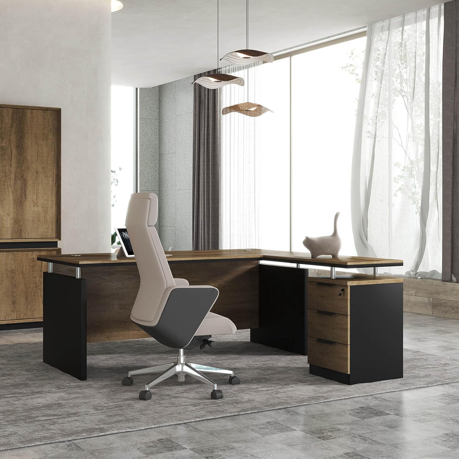 SAINTCY Modern Office Desk with Storage Drawers, Woodgrain Finish, Functional Work Desk for Home & Office