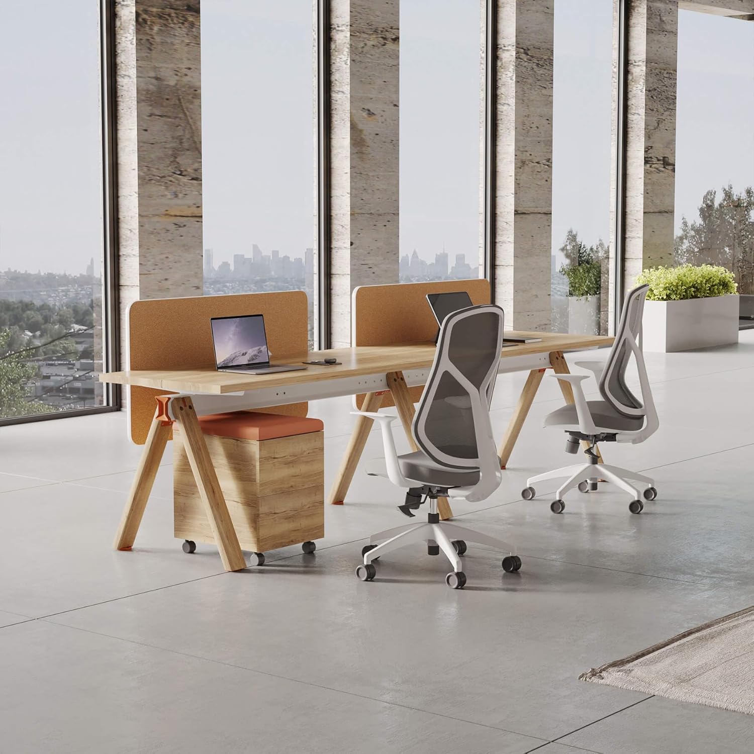 SAINTCY Modern Modular Office Workstation Desk with Privacy Panels, Storage & Power Integration