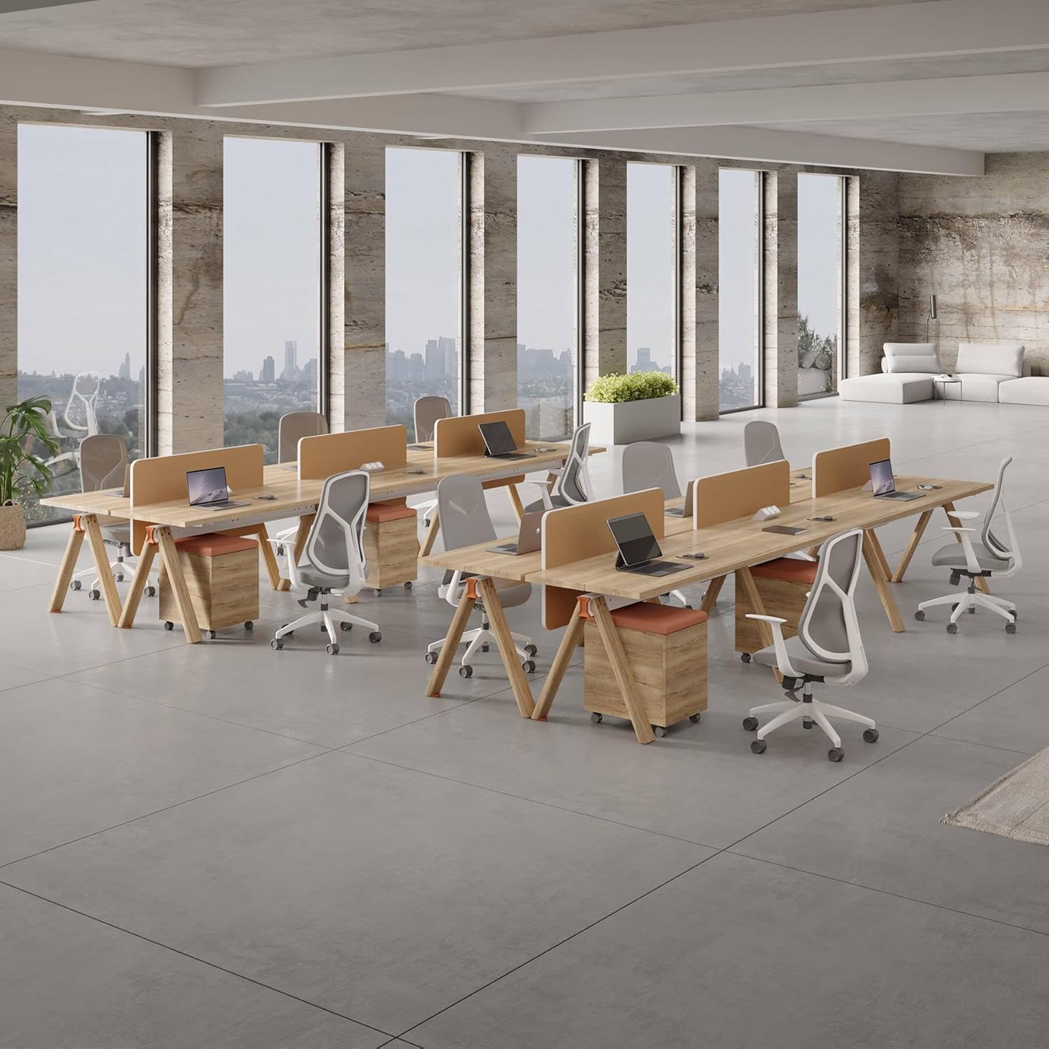 SAINTCY Modern Modular Office Workstation Desk with Privacy Panels, Storage & Power Integration