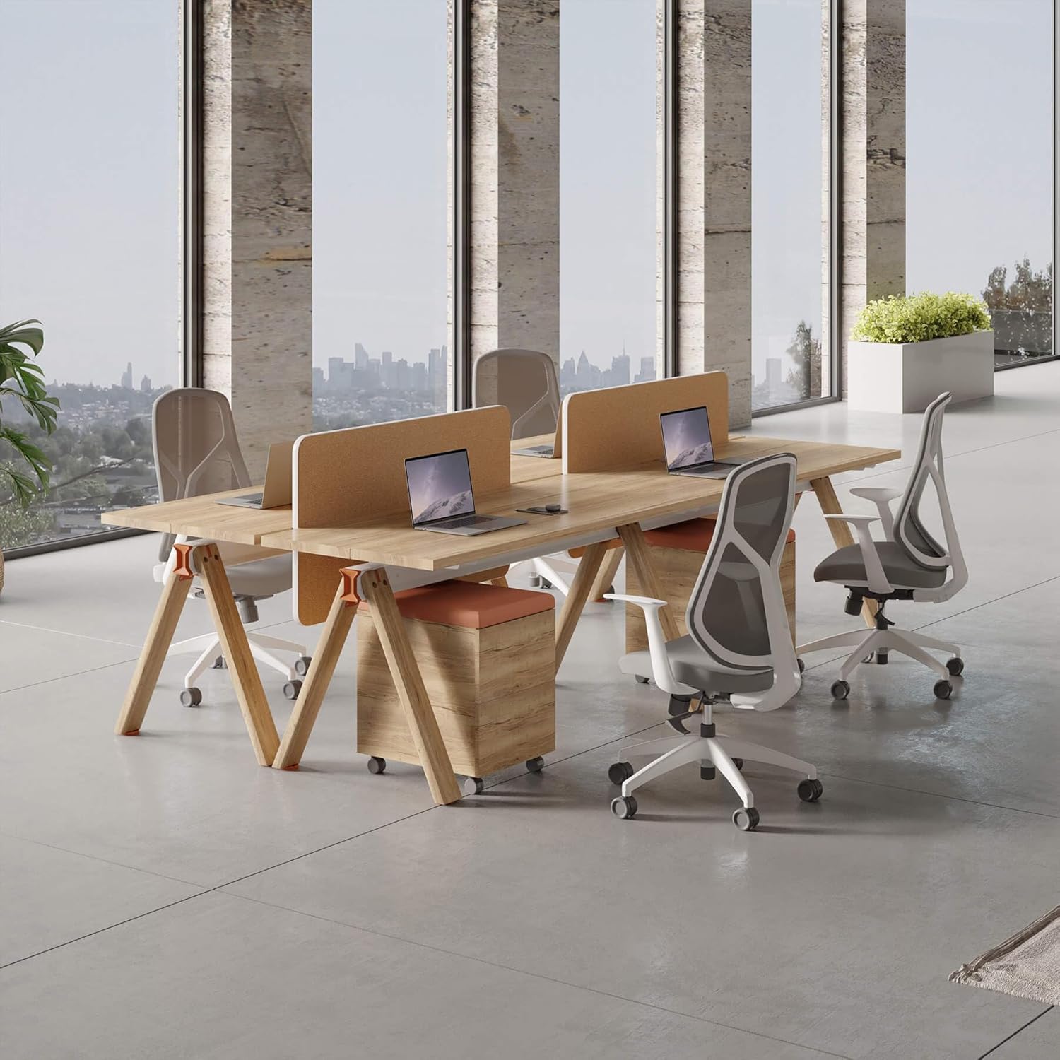 SAINTCY Modern Modular Office Workstation Desk with Privacy Panels, Storage & Power Integration