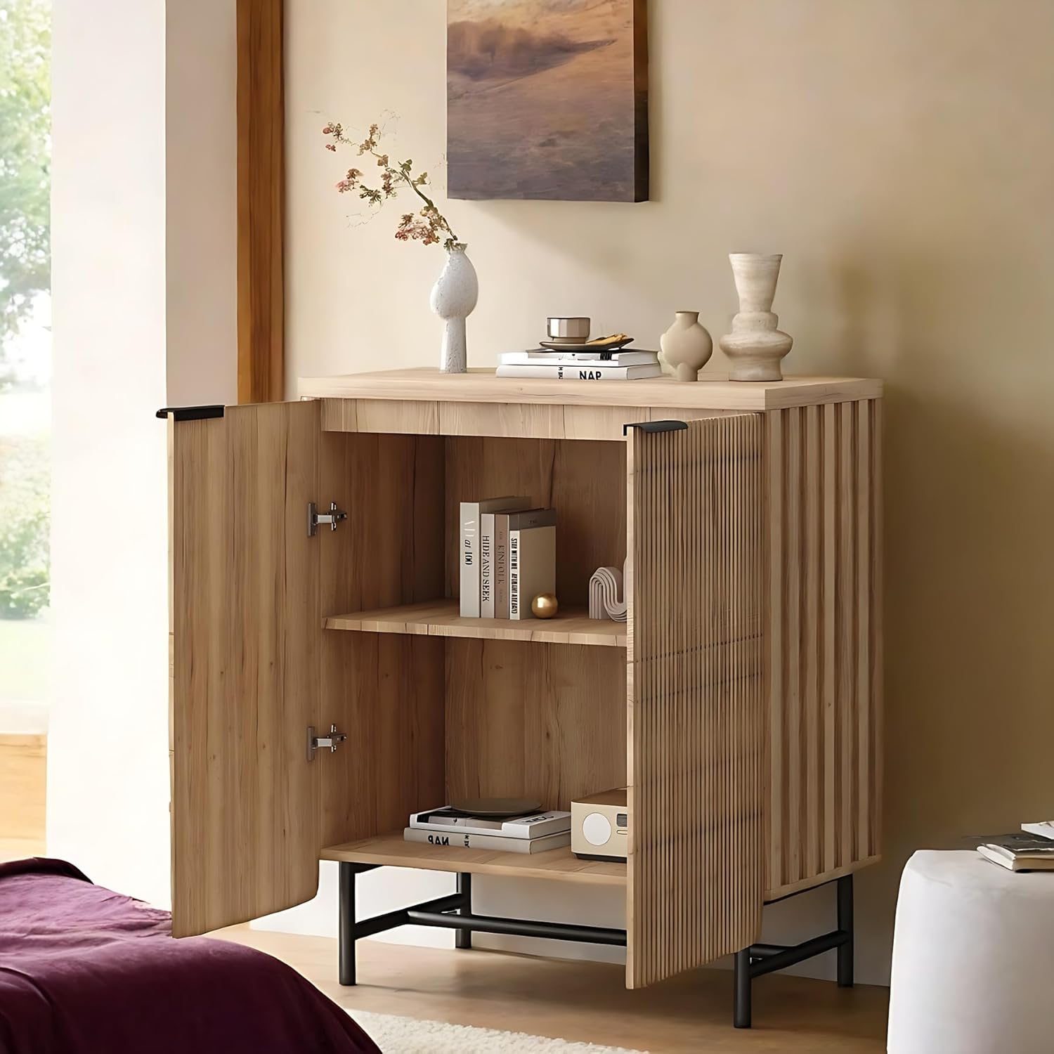 SAINTCY Fluted Sideboard Cabinet with Elevated Metal Base