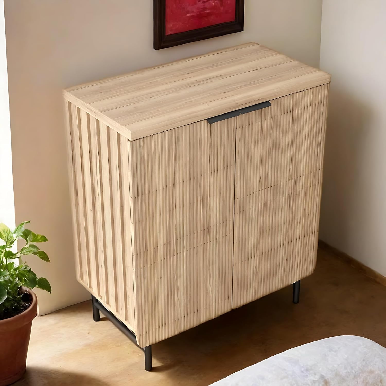 SAINTCY Fluted Sideboard Cabinet with Elevated Metal Base