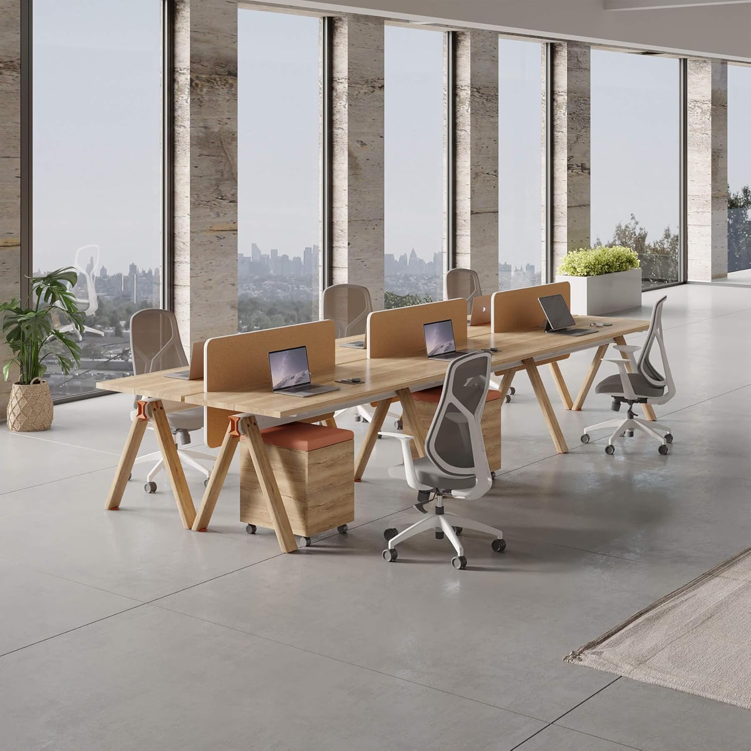 SAINTCY Modern Modular Office Workstation Desk with Privacy Panels, Storage & Power Integration