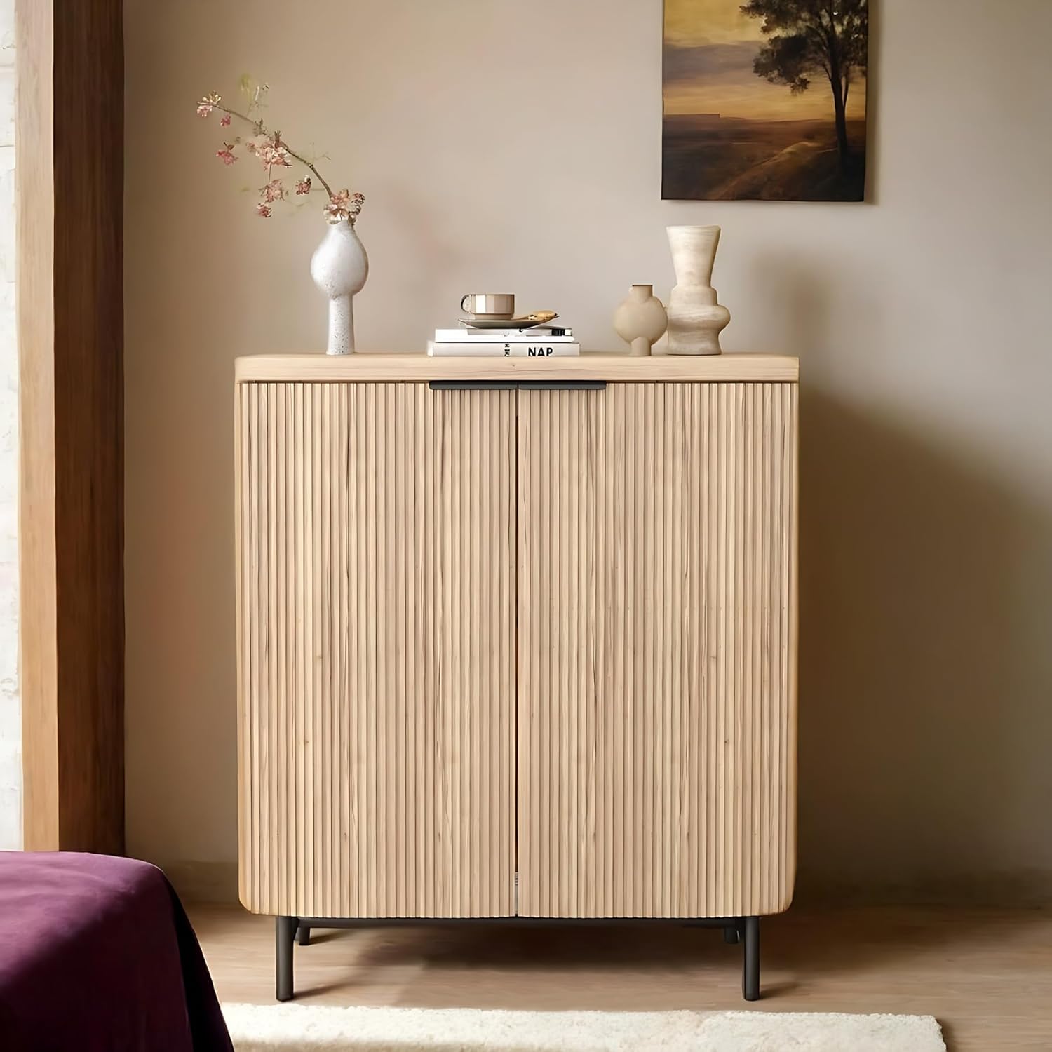 SAINTCY Fluted Sideboard Cabinet with Elevated Metal Base