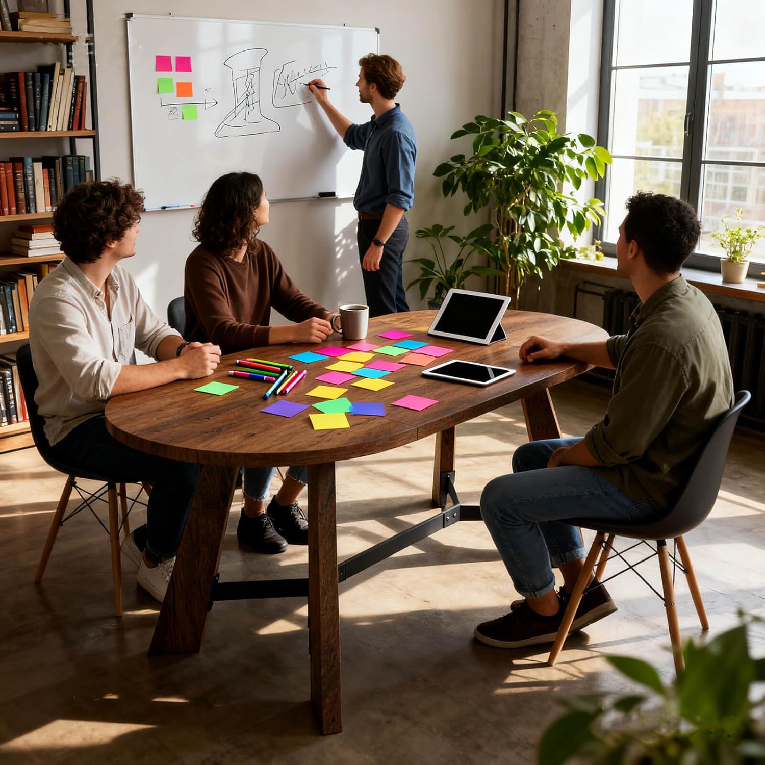 SAINTCY Modern Oval Wood Office Desk, 70.8" Rustic Industrial Writing Desk for Home Office, Meeting & Dining Use