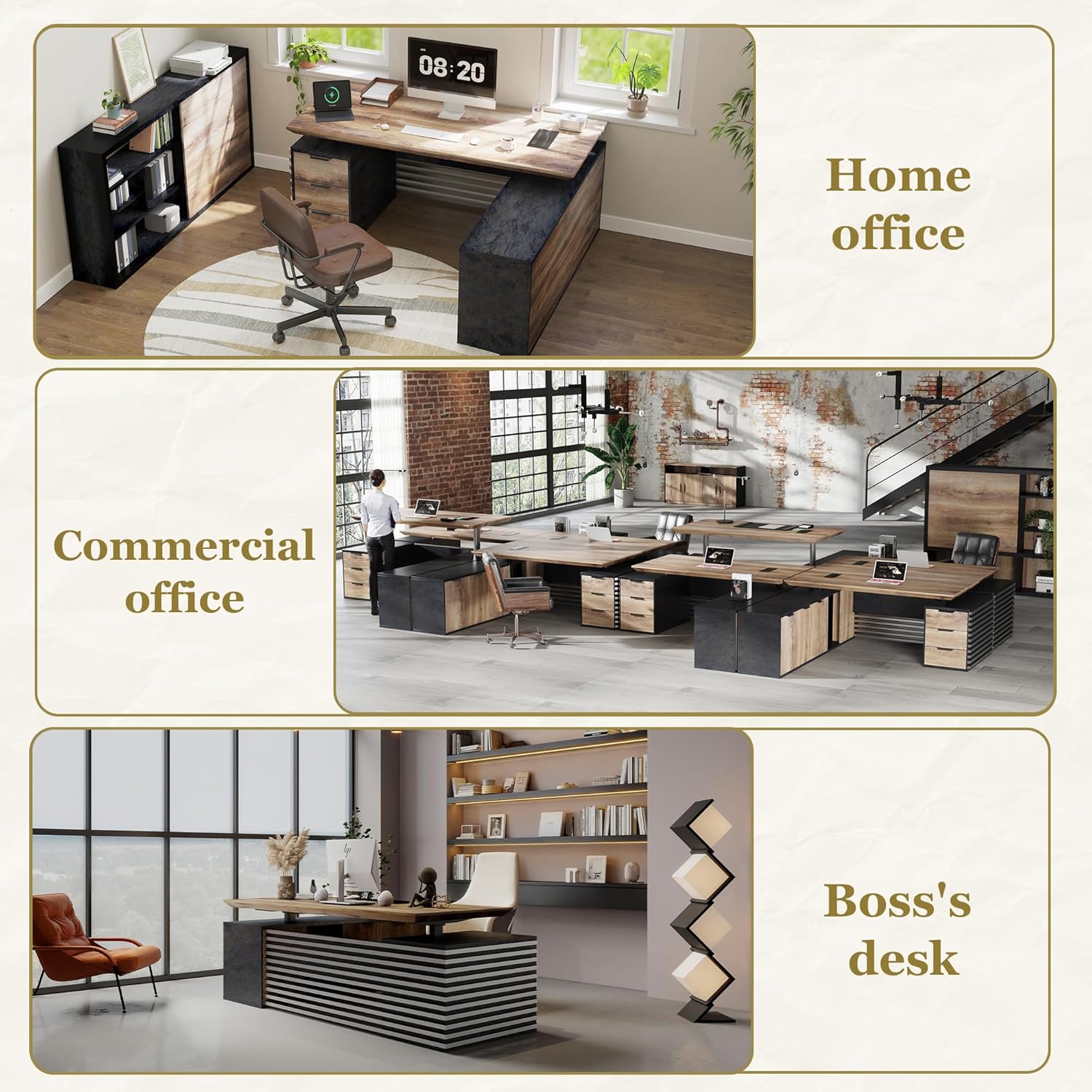 SAINTCY L-Shaped Modern Executive Office Desk with Storage & Cable Management