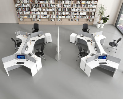 SAINTCY Modular Office Workstation Desk System with Privacy Panels and Integrated Power for Team Workspace