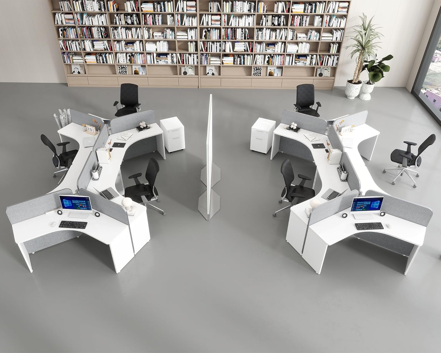 SAINTCY Modular Office Workstation Desk System with Privacy Panels and Integrated Power for Team Workspace