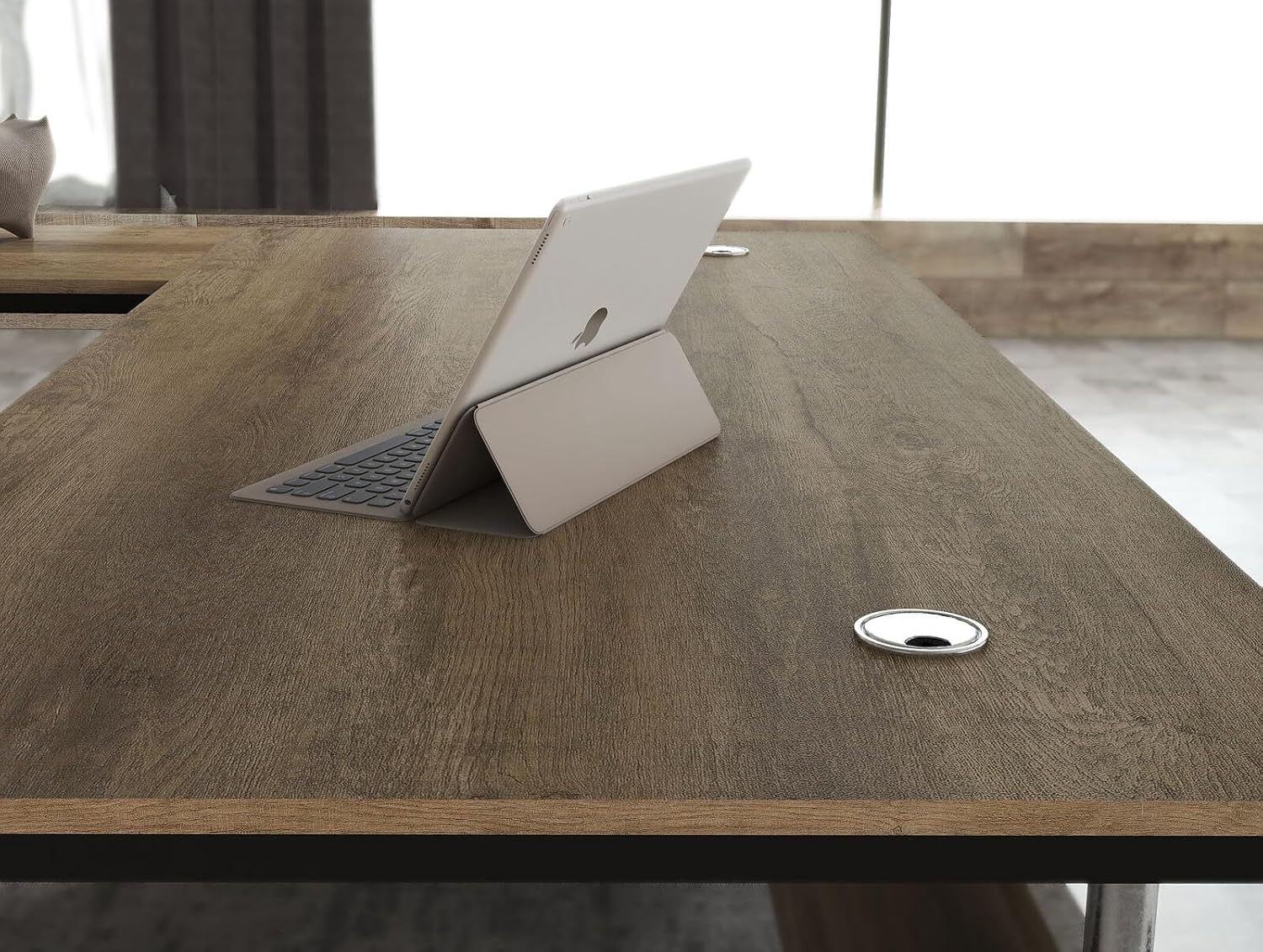 SAINTCY Modern Office Desk with Storage Drawers, Woodgrain Finish, Functional Work Desk for Home & Office