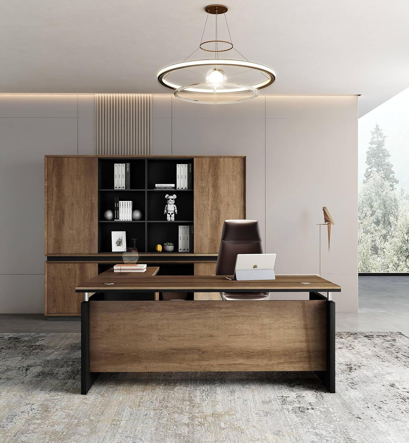 SAINTCY Modern Office Desk with Storage Drawers, Woodgrain Finish, Functional Work Desk for Home & Office