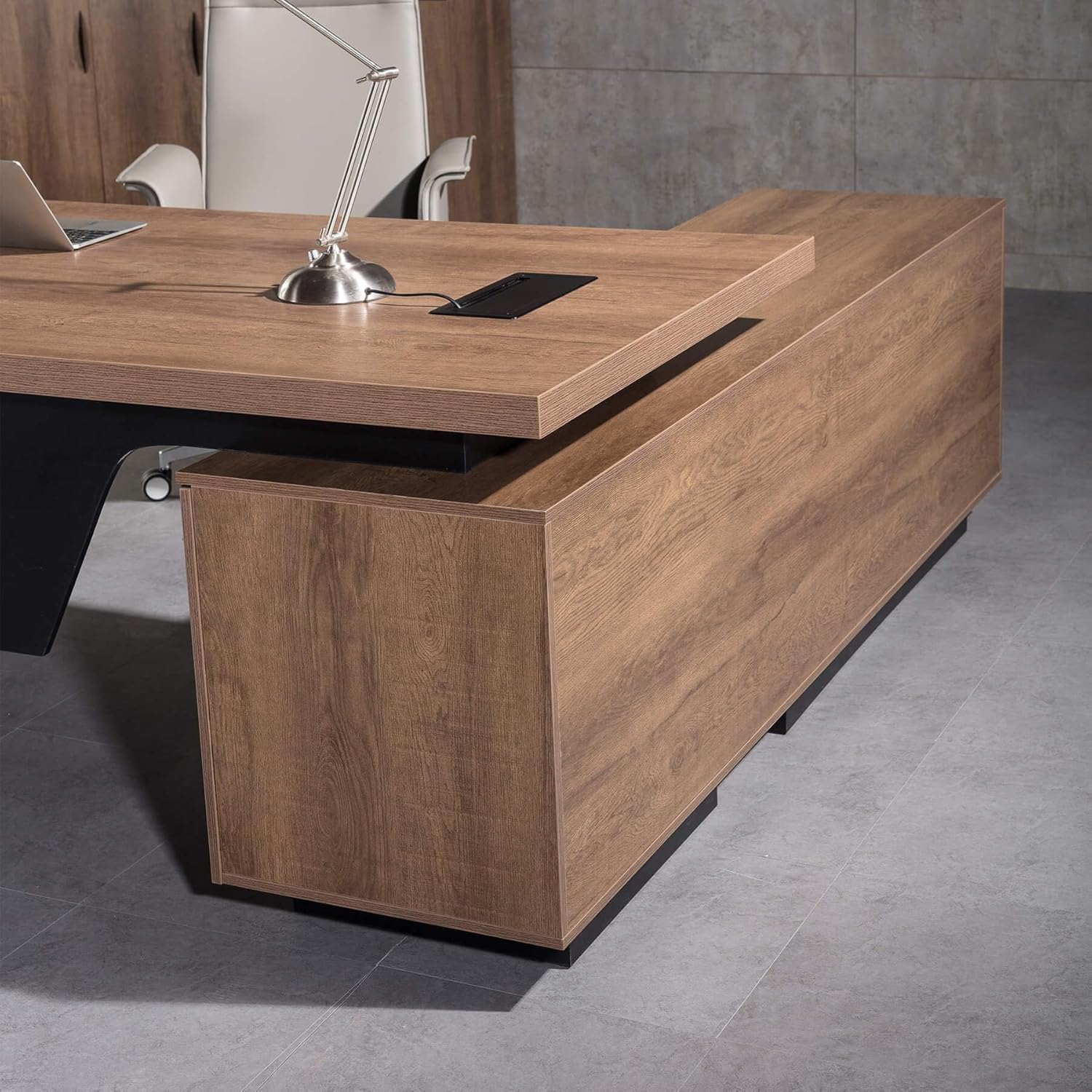 Saintcy Expandable Executive Desk with Integrated Storage Cabinet, Modern Office Desk with Cable Management for Home & Professional Workspaces