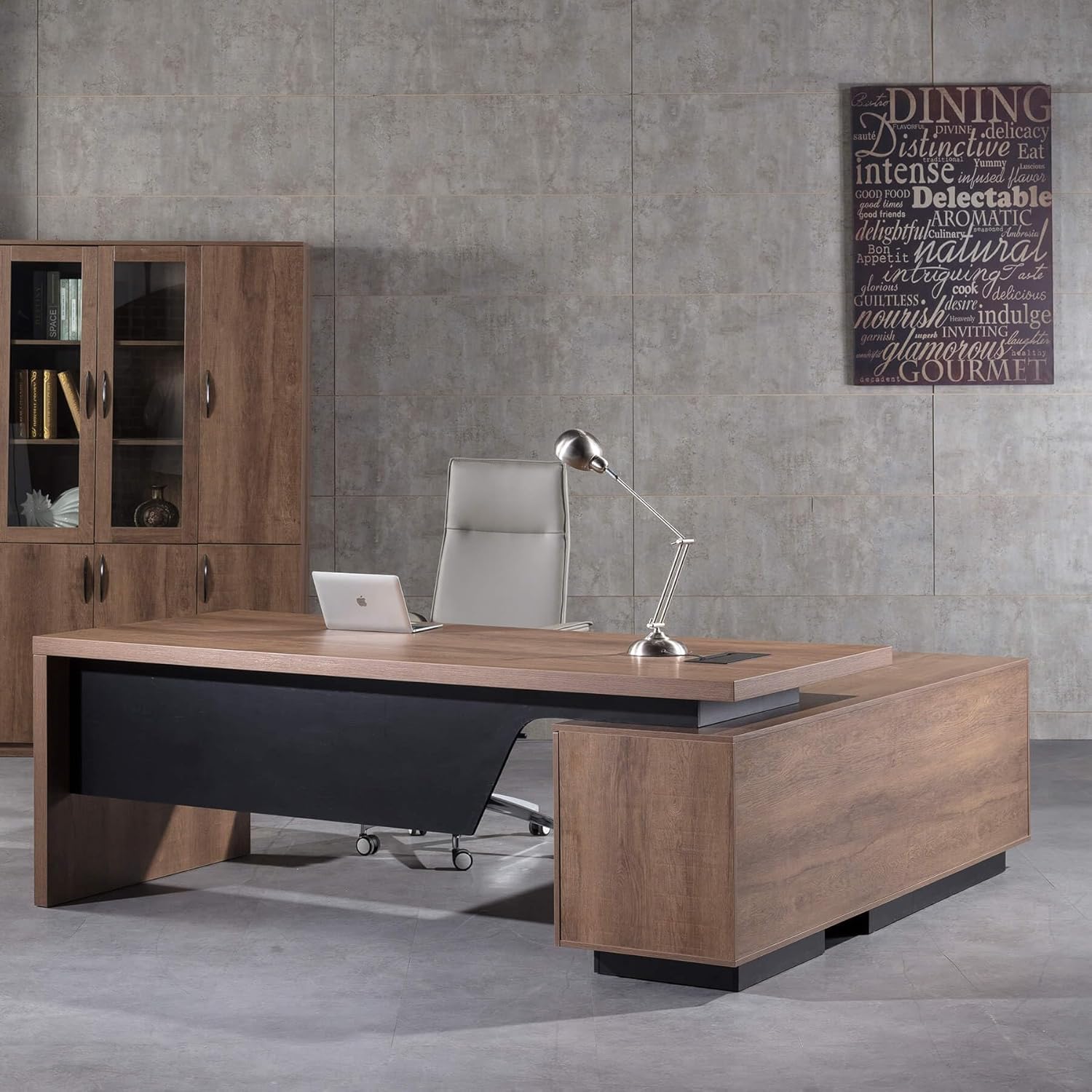 Saintcy Expandable Executive Desk with Integrated Storage Cabinet, Modern Office Desk with Cable Management for Home & Professional Workspaces
