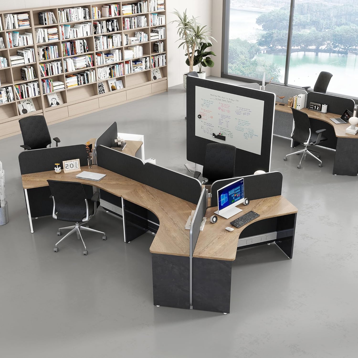 SAINTCY Modular Office Workstation Desk System with Privacy Panels and Integrated Power for Team Workspace