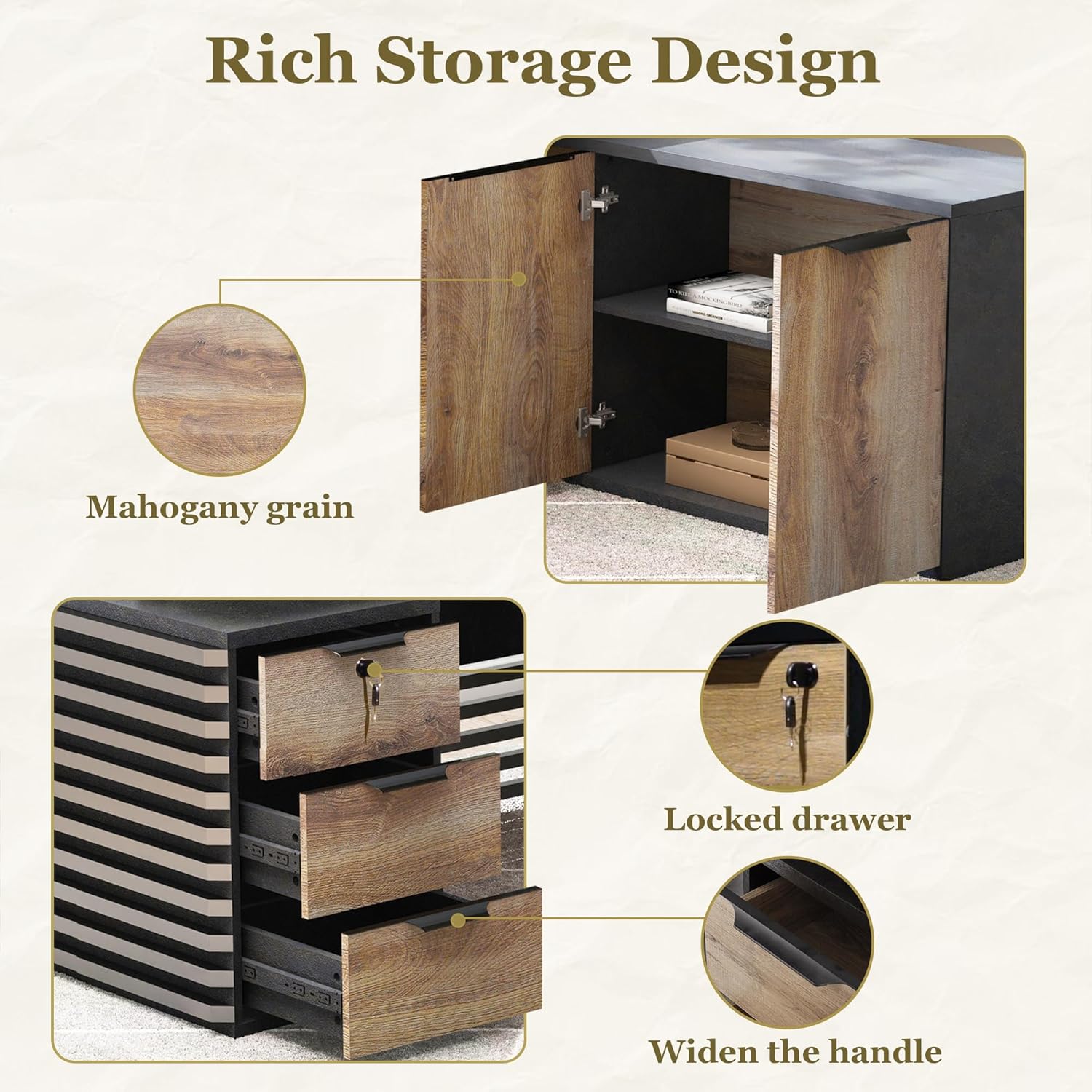 SAINTCY L-Shaped Modern Executive Office Desk with Storage & Cable Management