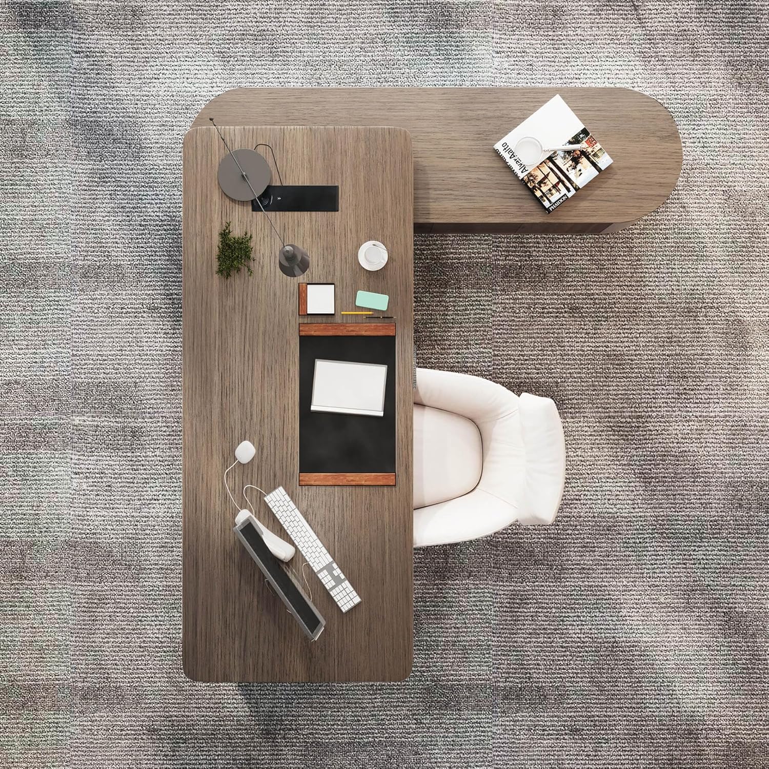 SAINTCY Modern L-Shaped Standing Executive Desk with Storage Cabinet and Height Adjustment for Office