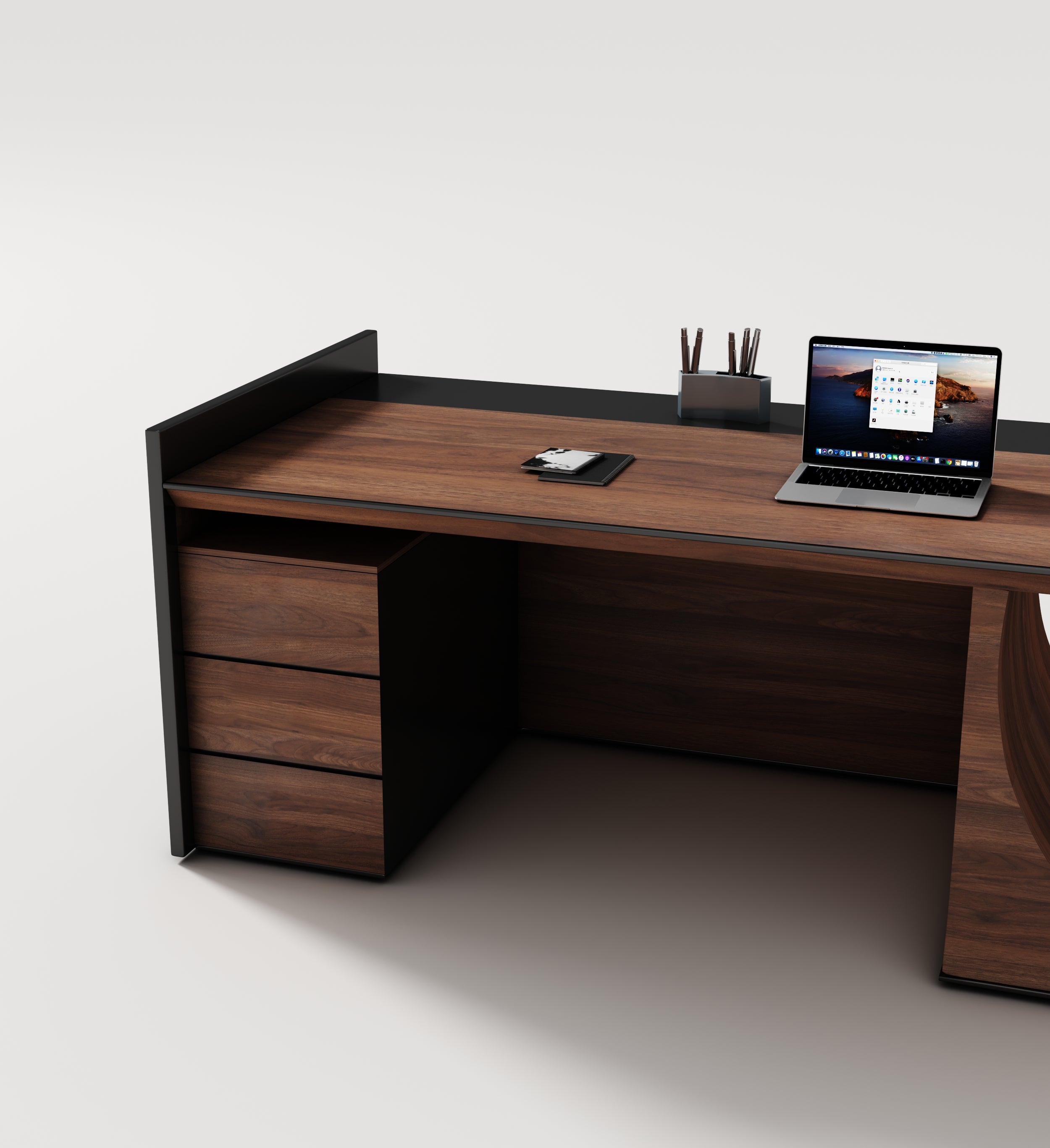 Saintcy Sculptural Executive Desk with Integrated Storage & Architectural Wood Detailing