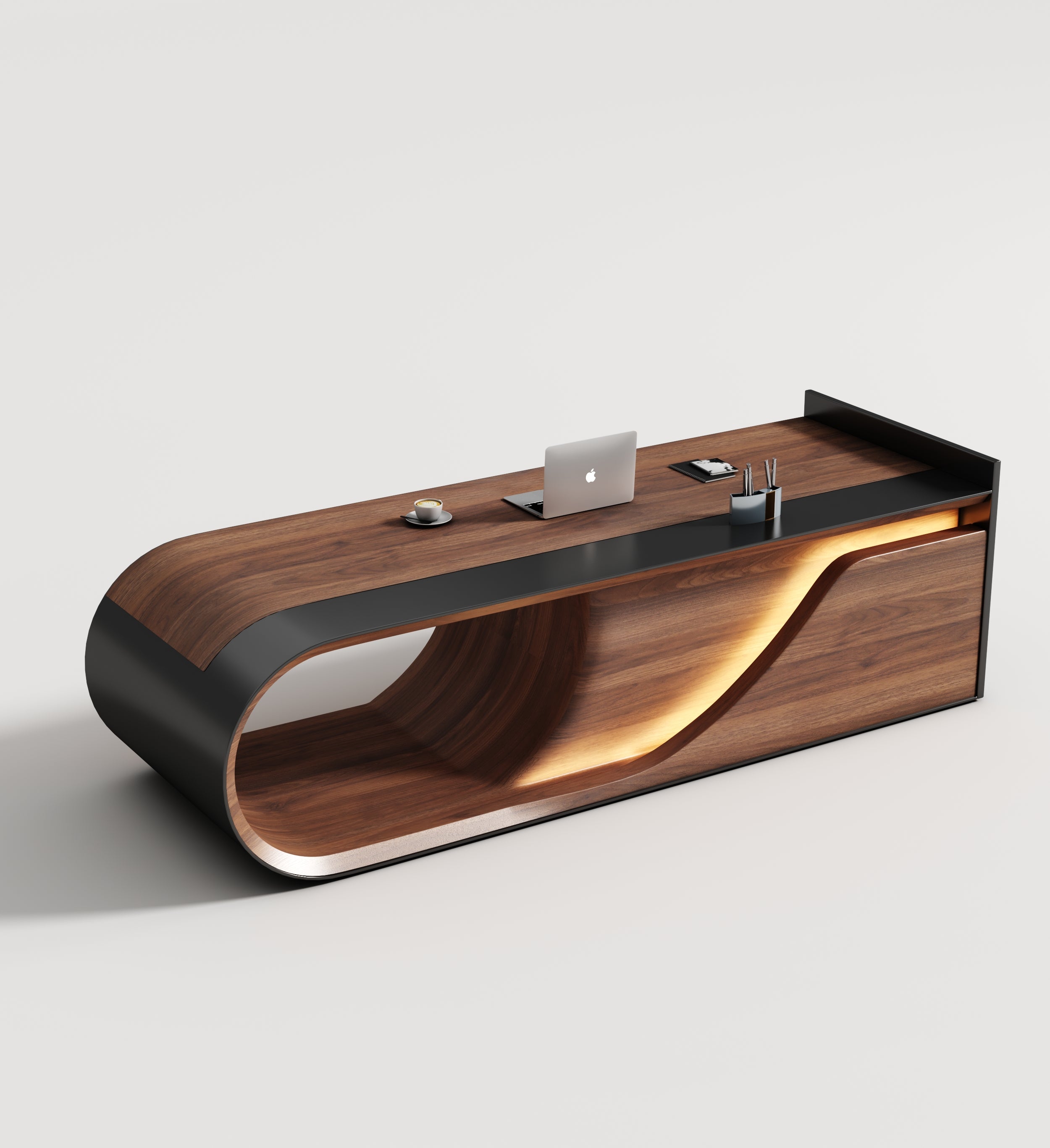 Saintcy Sculptural Executive Desk with Integrated Storage & Architectural Wood Detailing