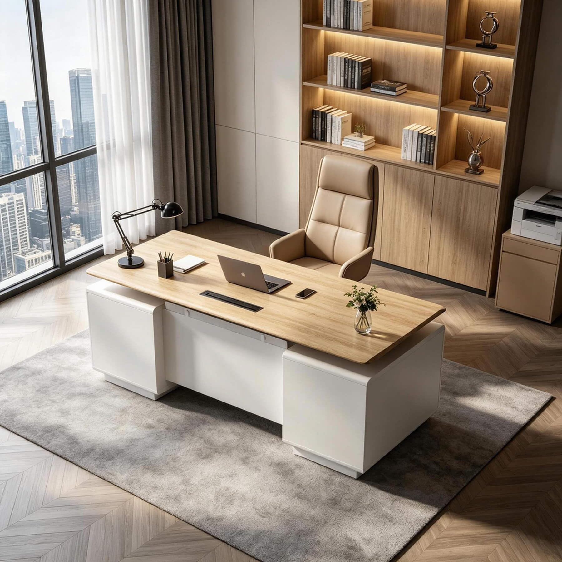 Saintcy A2024-12 Luxury Executive Electric Standing Desk - 71" Modern Sit-to-Stand Double-Pedestal Office Station