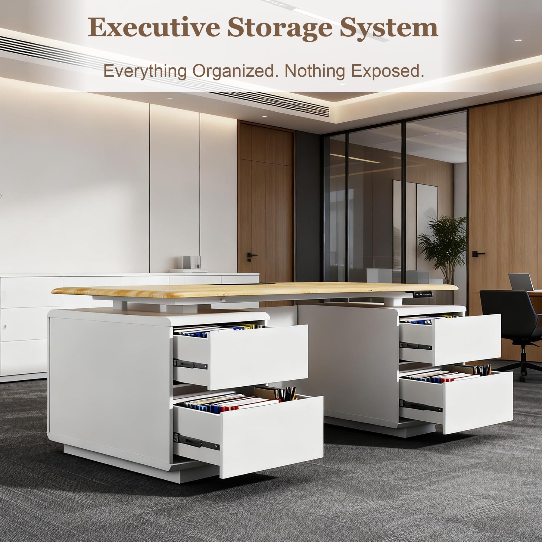 Saintcy A2024-12 Luxury Executive Electric Standing Desk - 71" Modern Sit-to-Stand Double-Pedestal Office Station