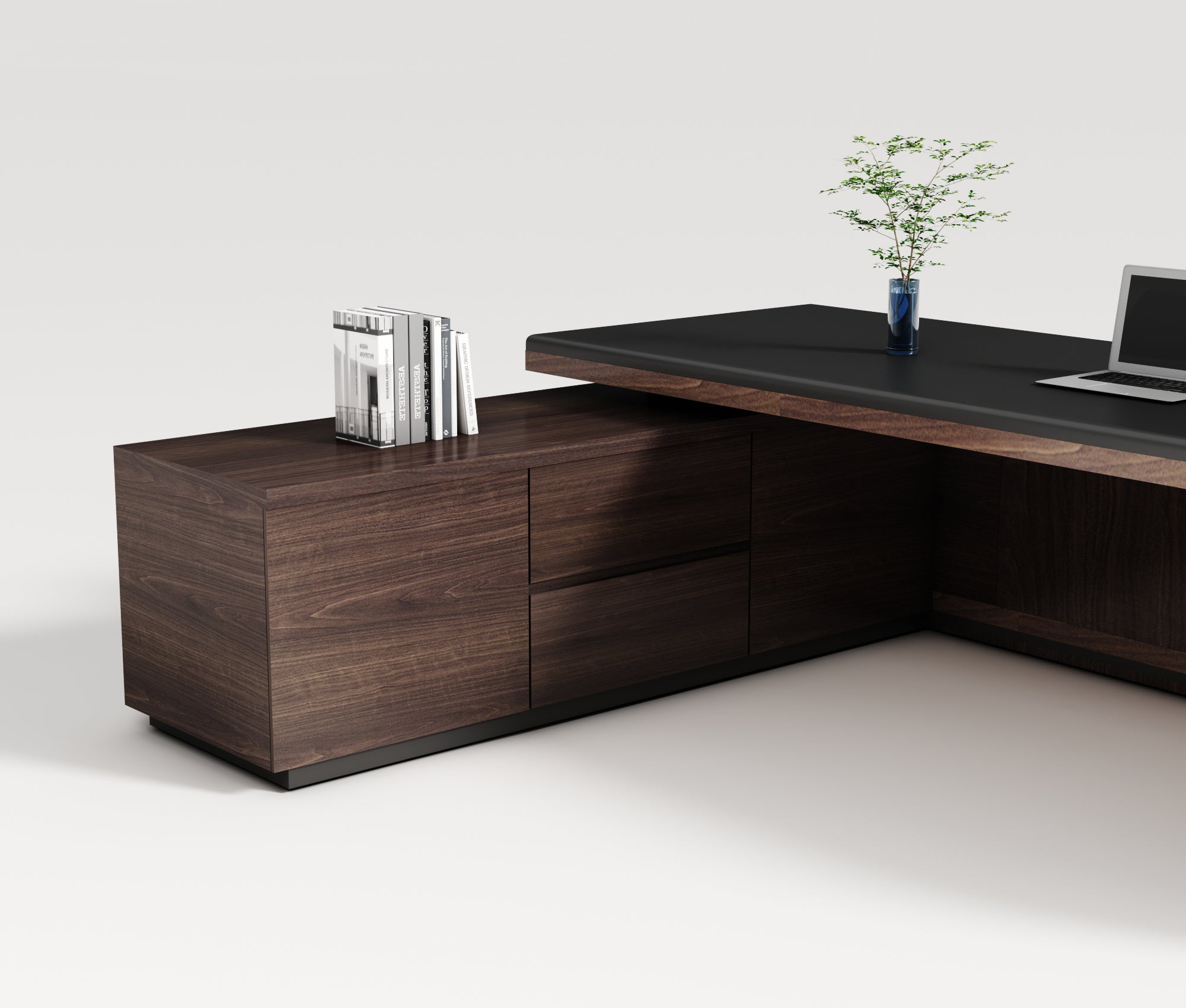 Saintcy Modern Executive L-Shaped Desk with Integrated Storage & Architectural Detailing | 2800 × 1800 mm