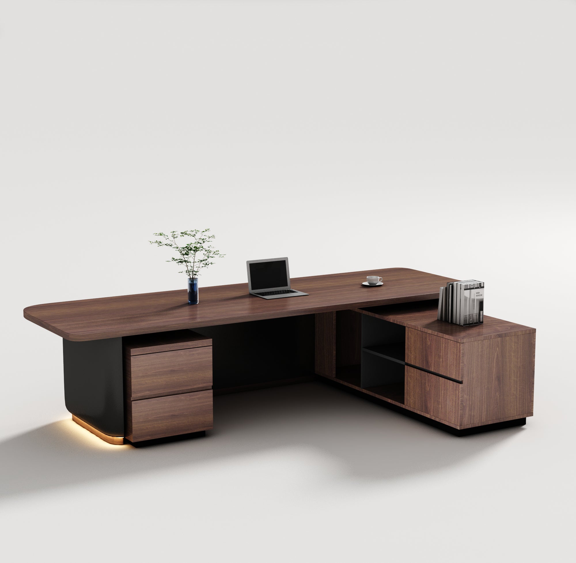 Saintcy Architectural Executive Desk with Sculpted Base & Monolithic Presence