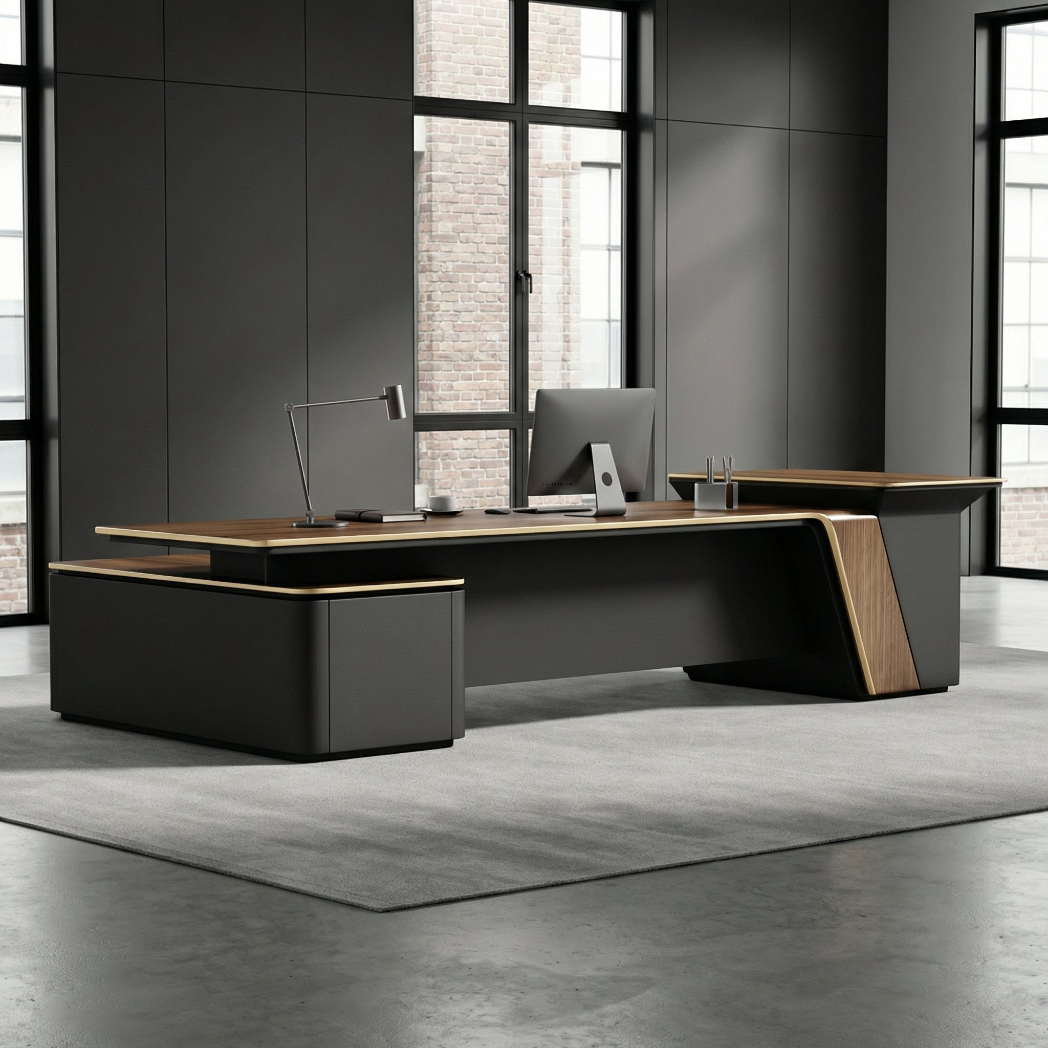 Saintcy Architectural Executive Desk with Dual Storage Bases & Refined Linear Profile