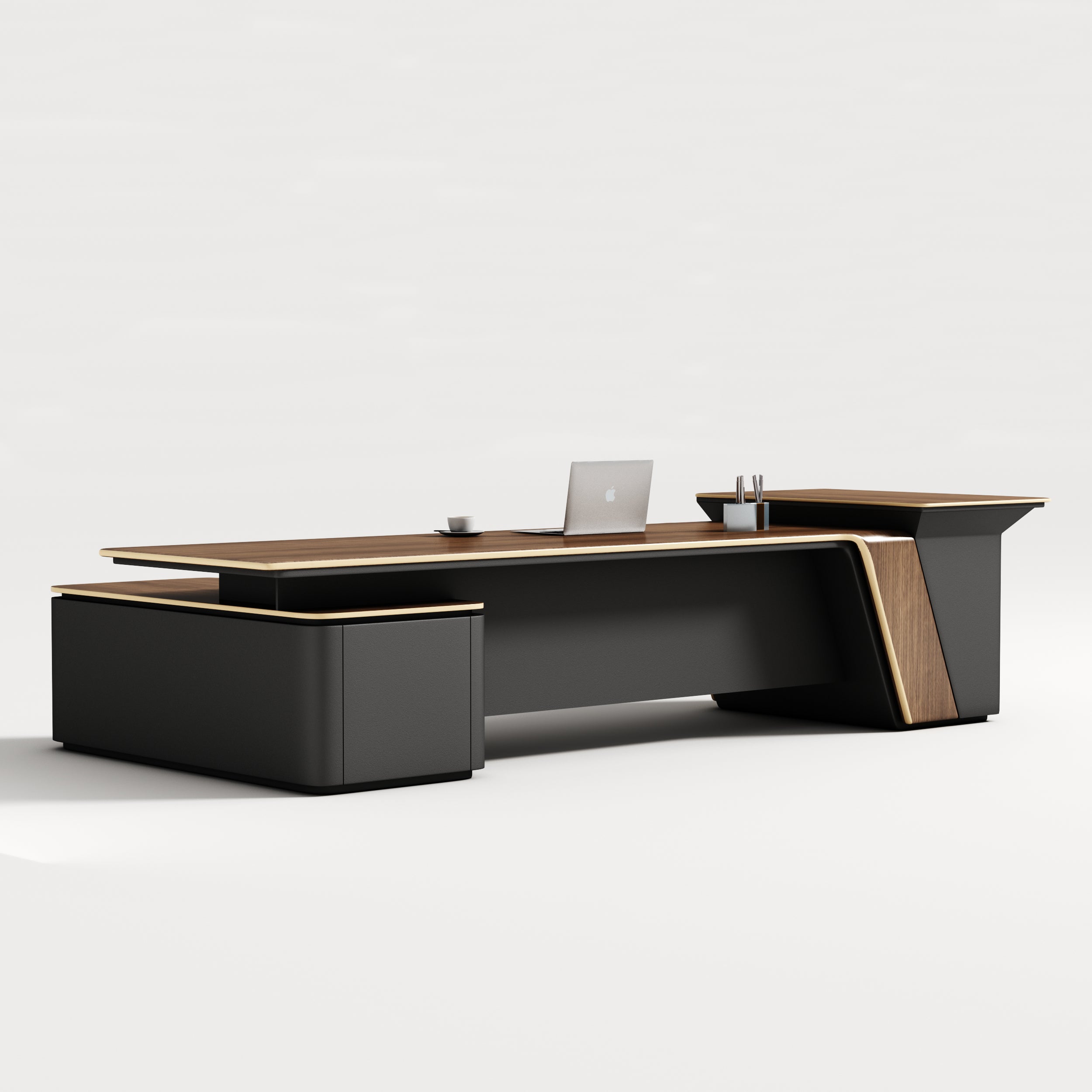 Saintcy Architectural Executive Desk with Dual Storage Bases & Refined Linear Profile
