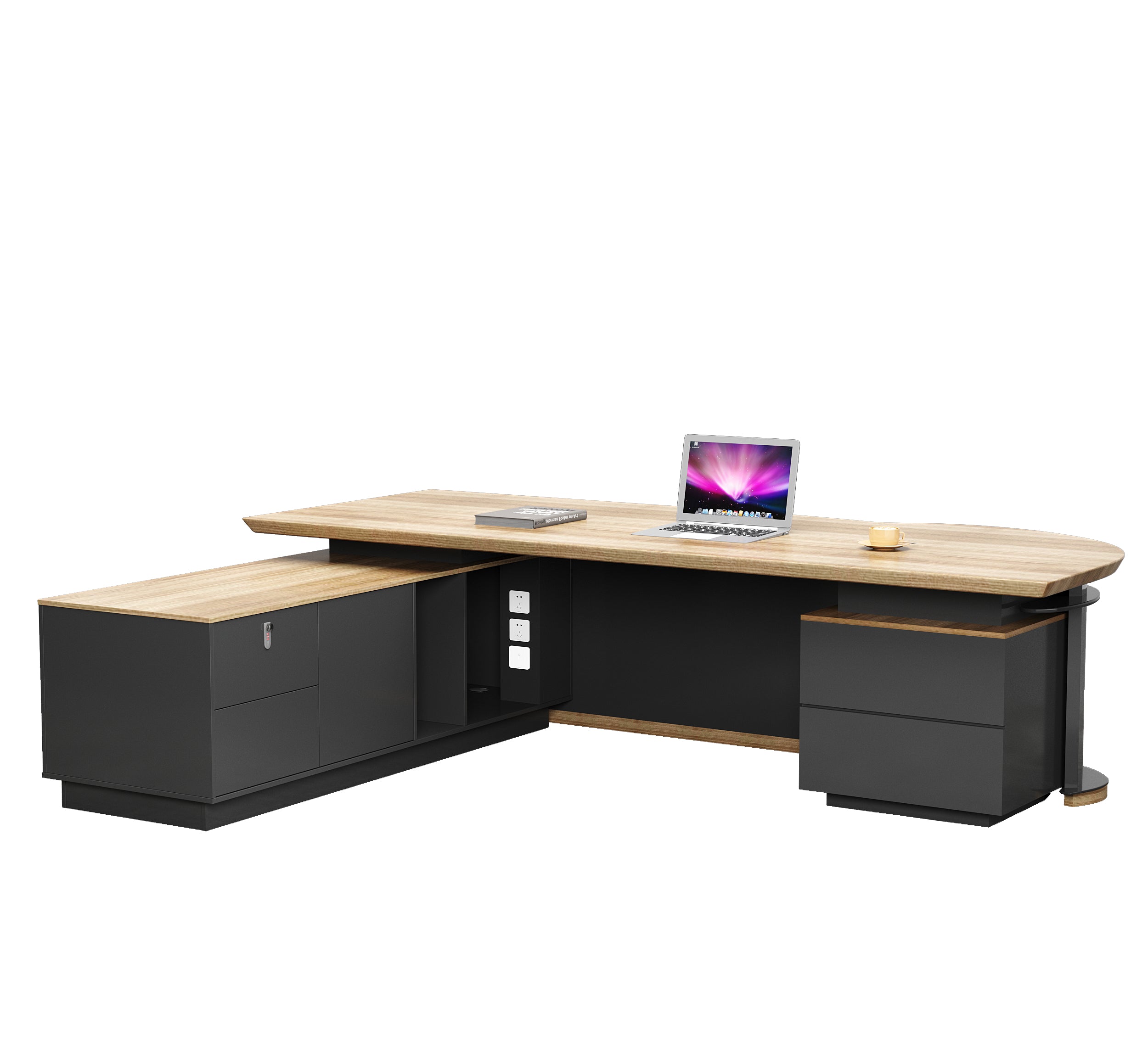 Saintcy Modern Executive L-Shaped Desk with Integrated Storage & Power Module