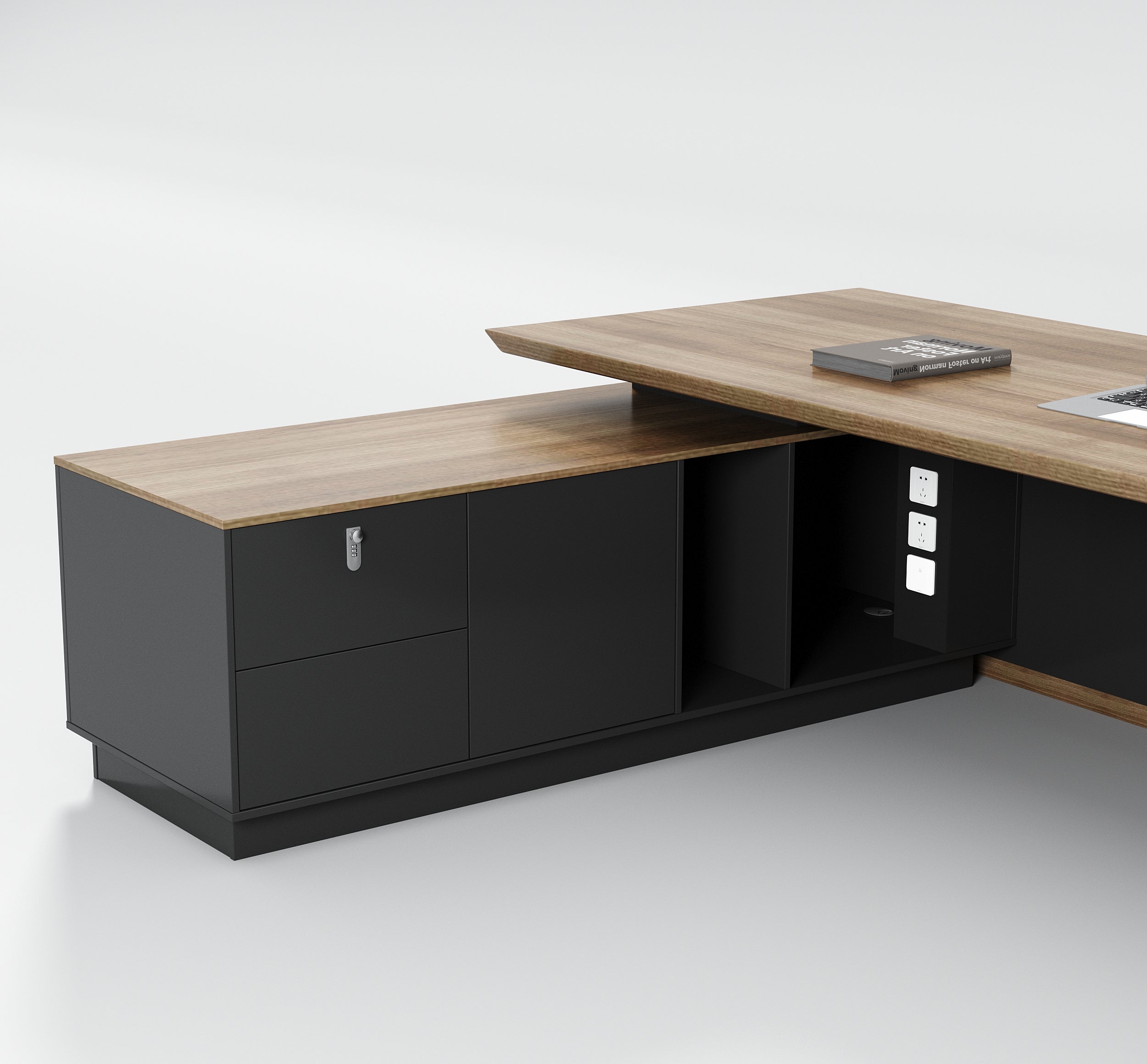 Saintcy Modern Executive L-Shaped Desk with Integrated Storage & Power Module