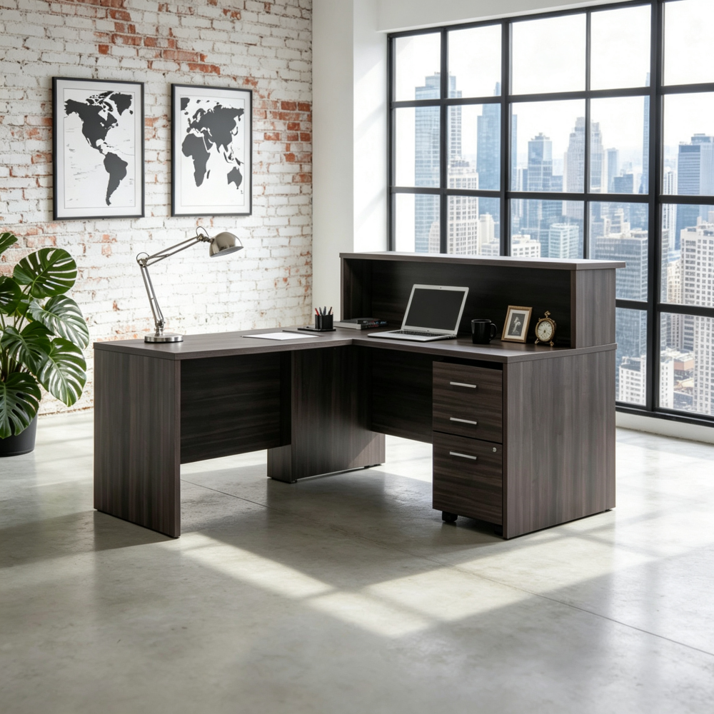 Saintcy L-Shaped Reception Desk with Mobile Pedestal