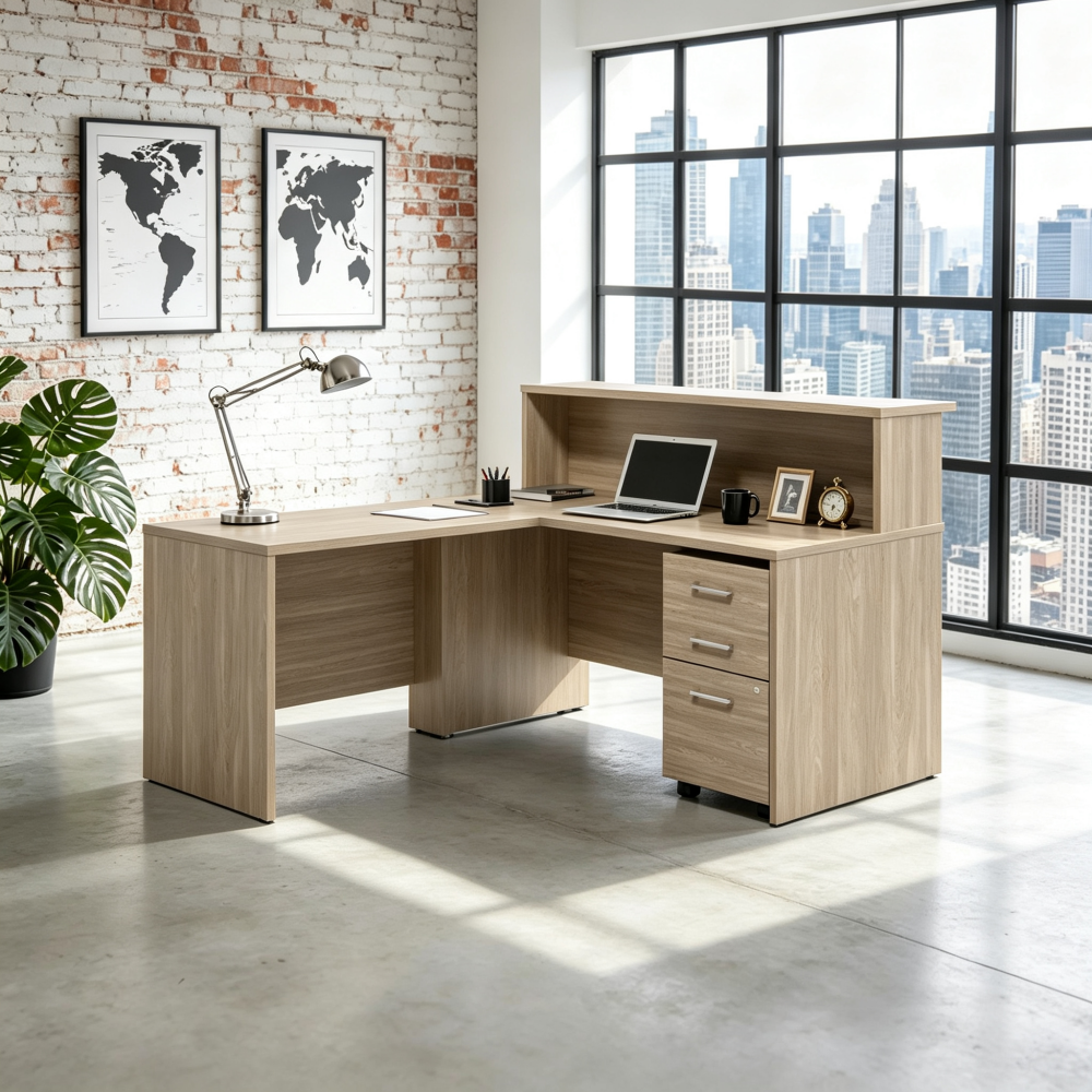 Saintcy L-Shaped Reception Desk with Mobile Pedestal