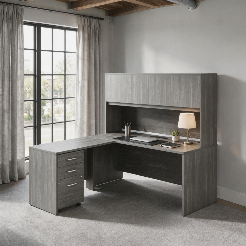 Saintcy Linear Executive L-Desk with Hutch
