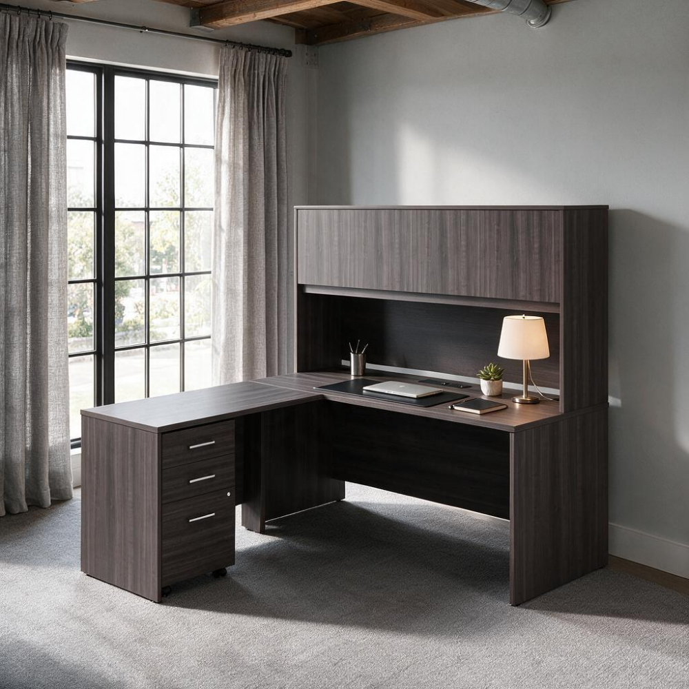 Saintcy Linear Executive L-Desk with Hutch