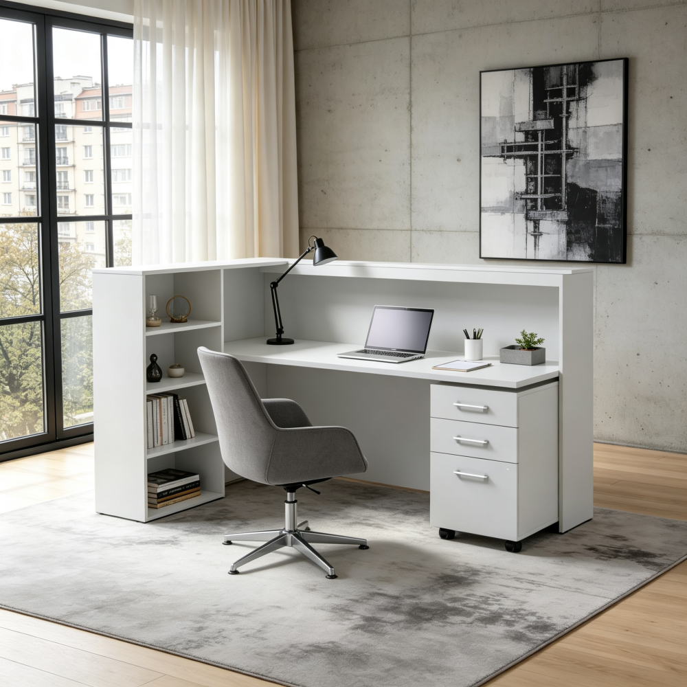 Saintcy Modern L-Shaped Reception Desk with Shelving