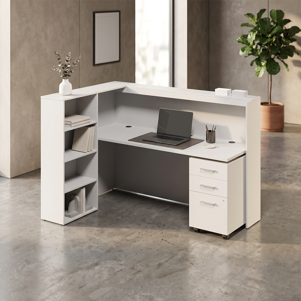 Saintcy Modern L-Shaped Reception Desk with Shelving