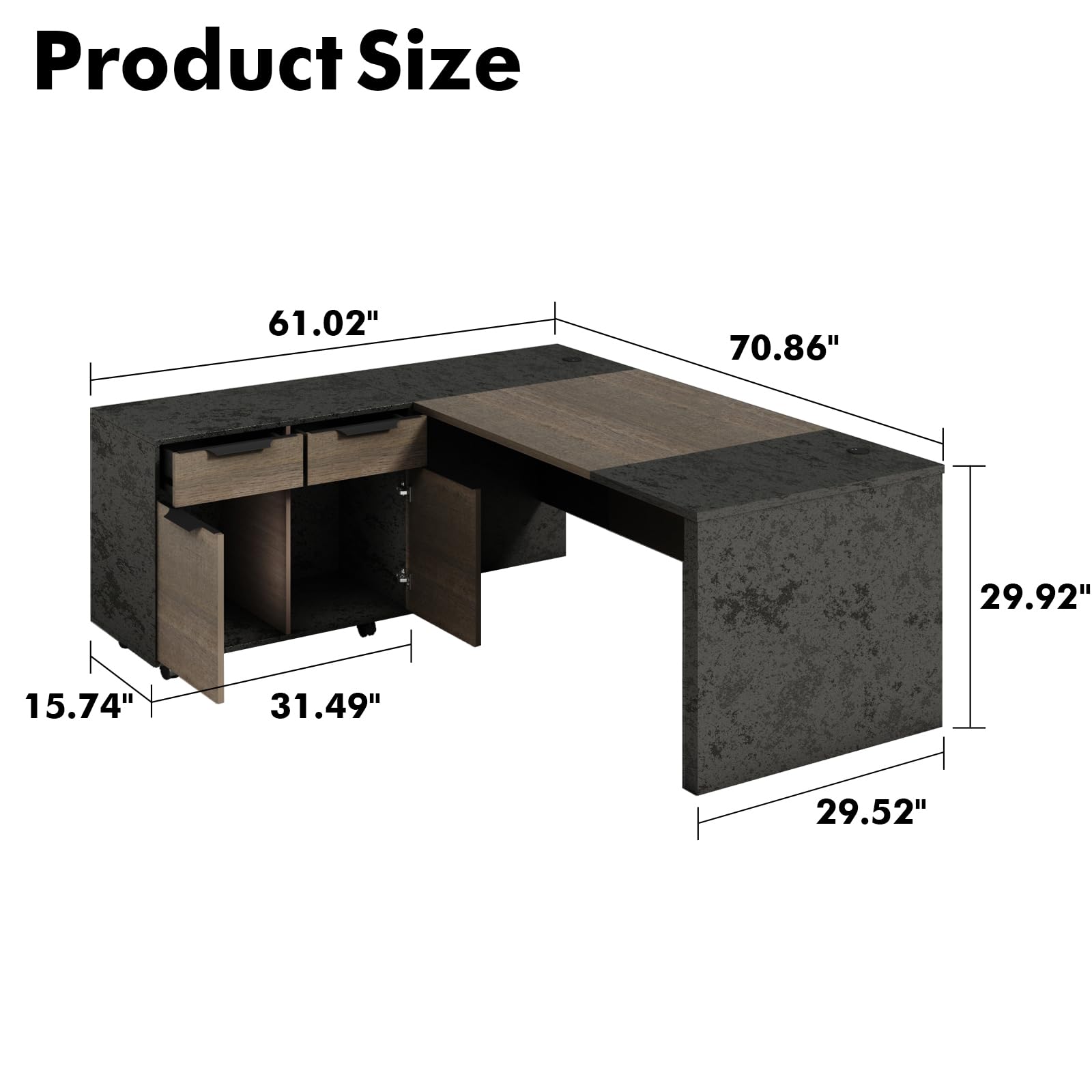 Saintcy D806 Luxury Executive L-Shaped Desk - 63" Modern Command Workstation with Mixed-Media Framing & Integrated Side Return