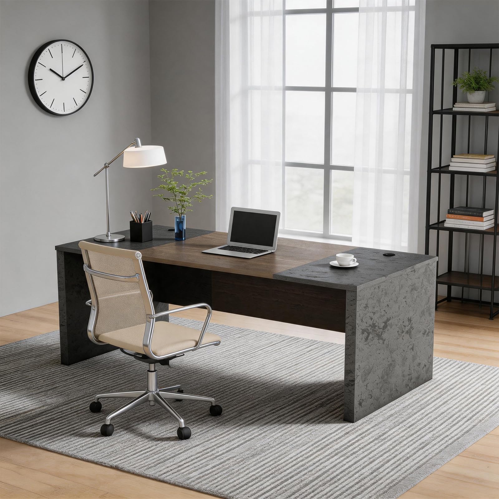 Saintcy D806 Luxury Executive L-Shaped Desk - 63" Modern Command Workstation with Mixed-Media Framing & Integrated Side Return