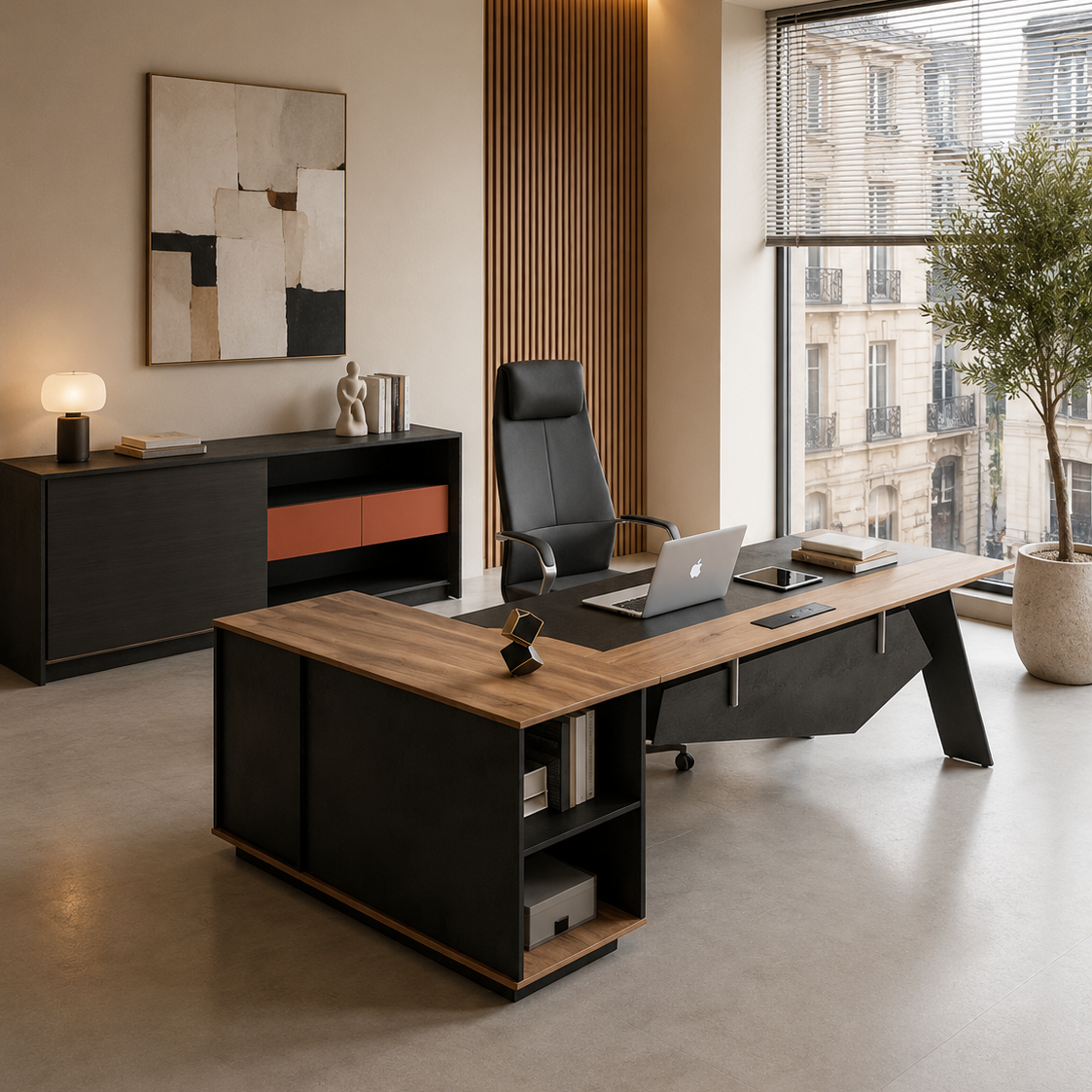 Saintcy KJ001 Modern Architectural Executive Desk - Minimalist Industrial L-Shaped Managerial Workstation (1600 × 2000 × 750 mm)