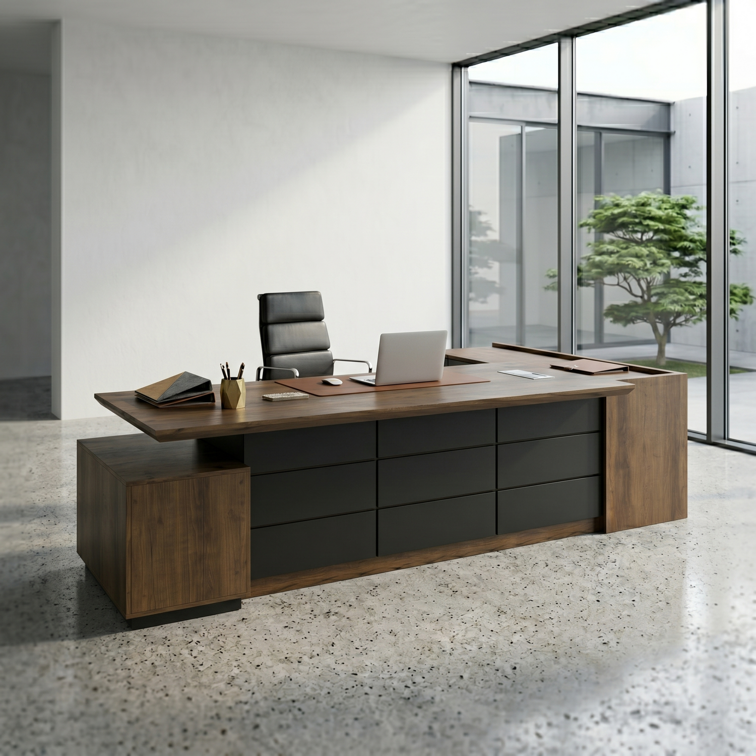 Saintcy M2502 98" L-Shaped Executive Desk with High-Capacity Storage - Modern Chicago Industrial Architectural Workstation