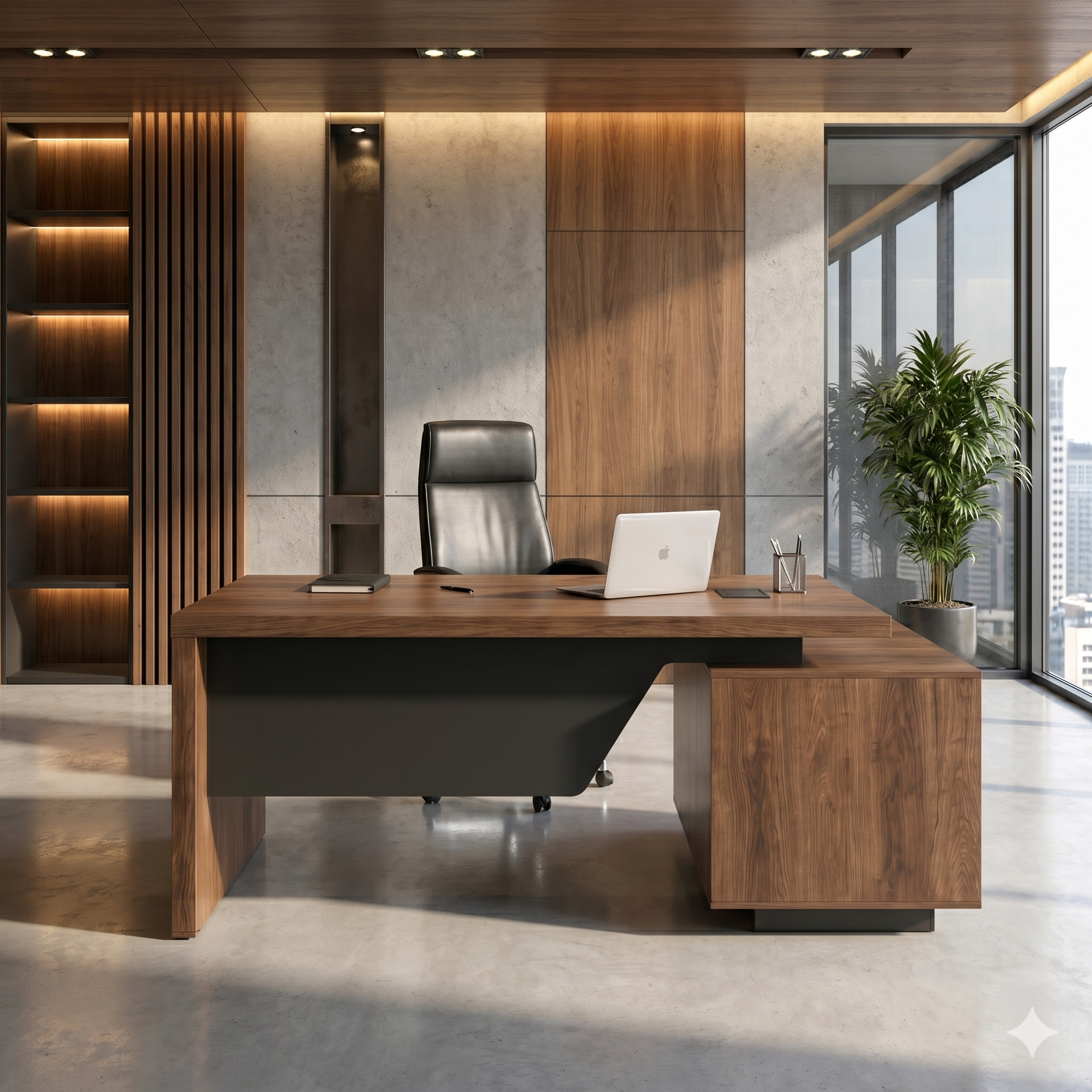 Saintcy M2508 Brown Oak Executive Desk - 63"/71" Architectural Minimalist Office Workstation