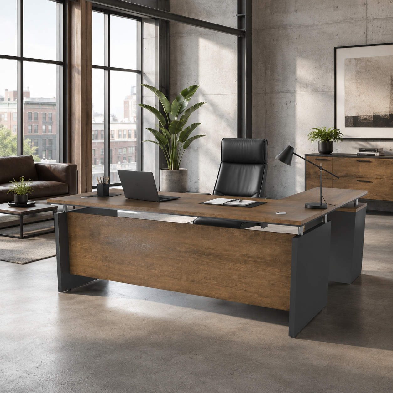 SAINTCY Modern Office Desk with Storage Drawers, Woodgrain Finish, Functional Work Desk for Home & Office