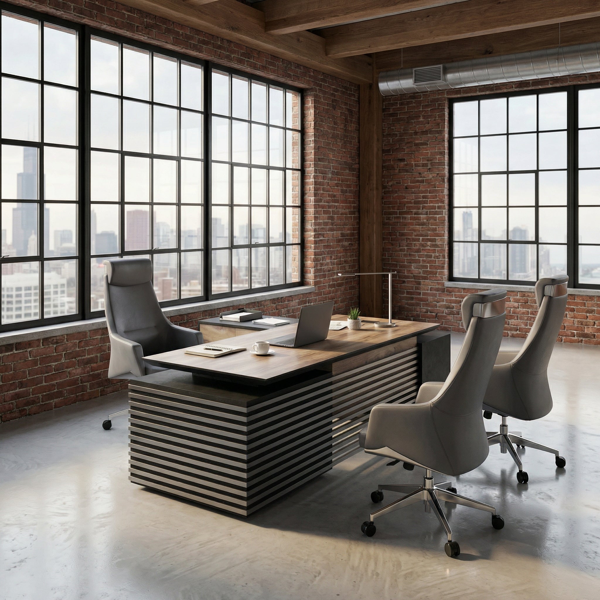 SAINTCY L-Shaped Modern Executive Office Desk with Storage & Cable Management