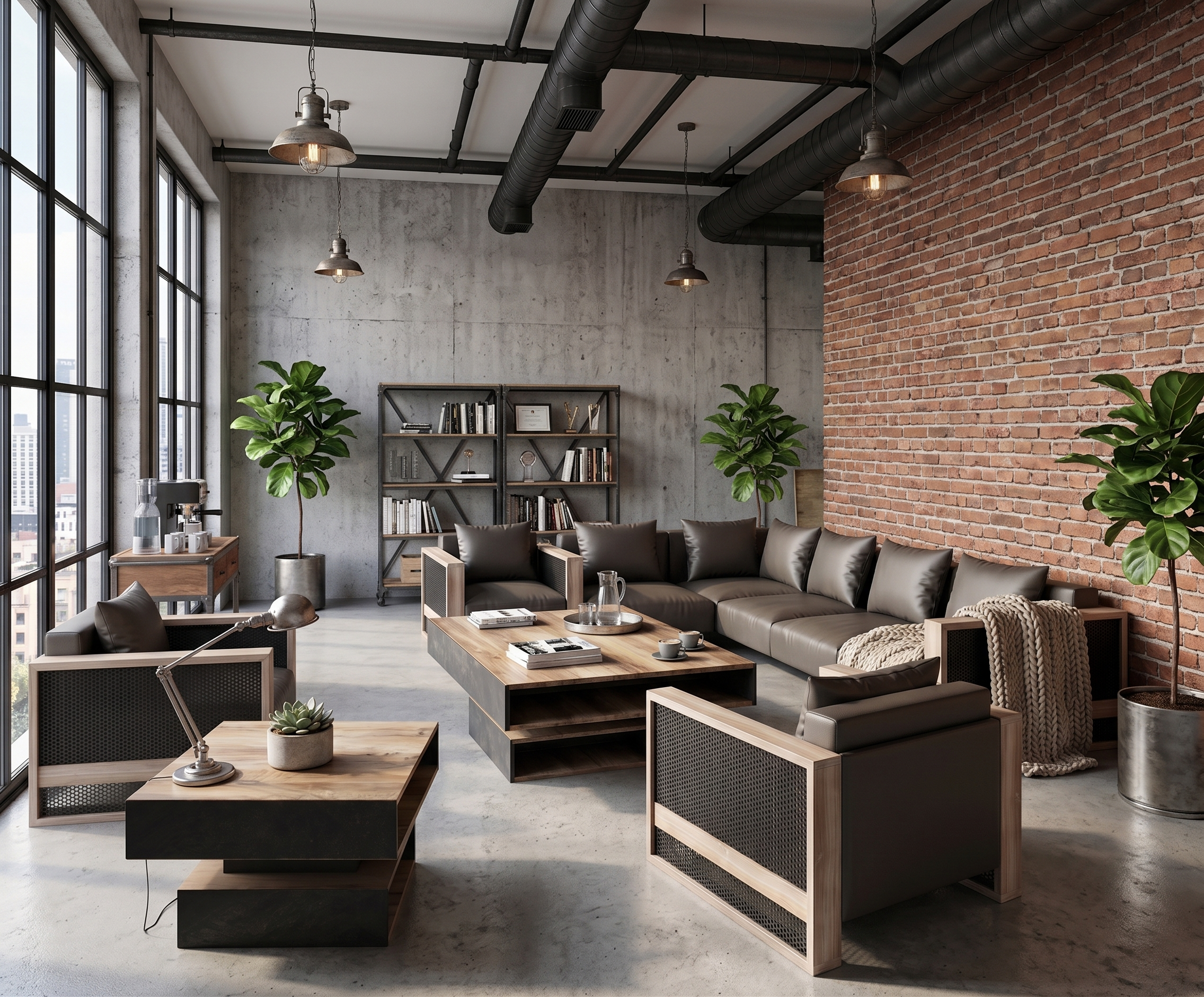 Saintcy N2822 Chicago Industrial Executive Lounge Set - Architectural Minimalist Sofa & Coffee Table Collection